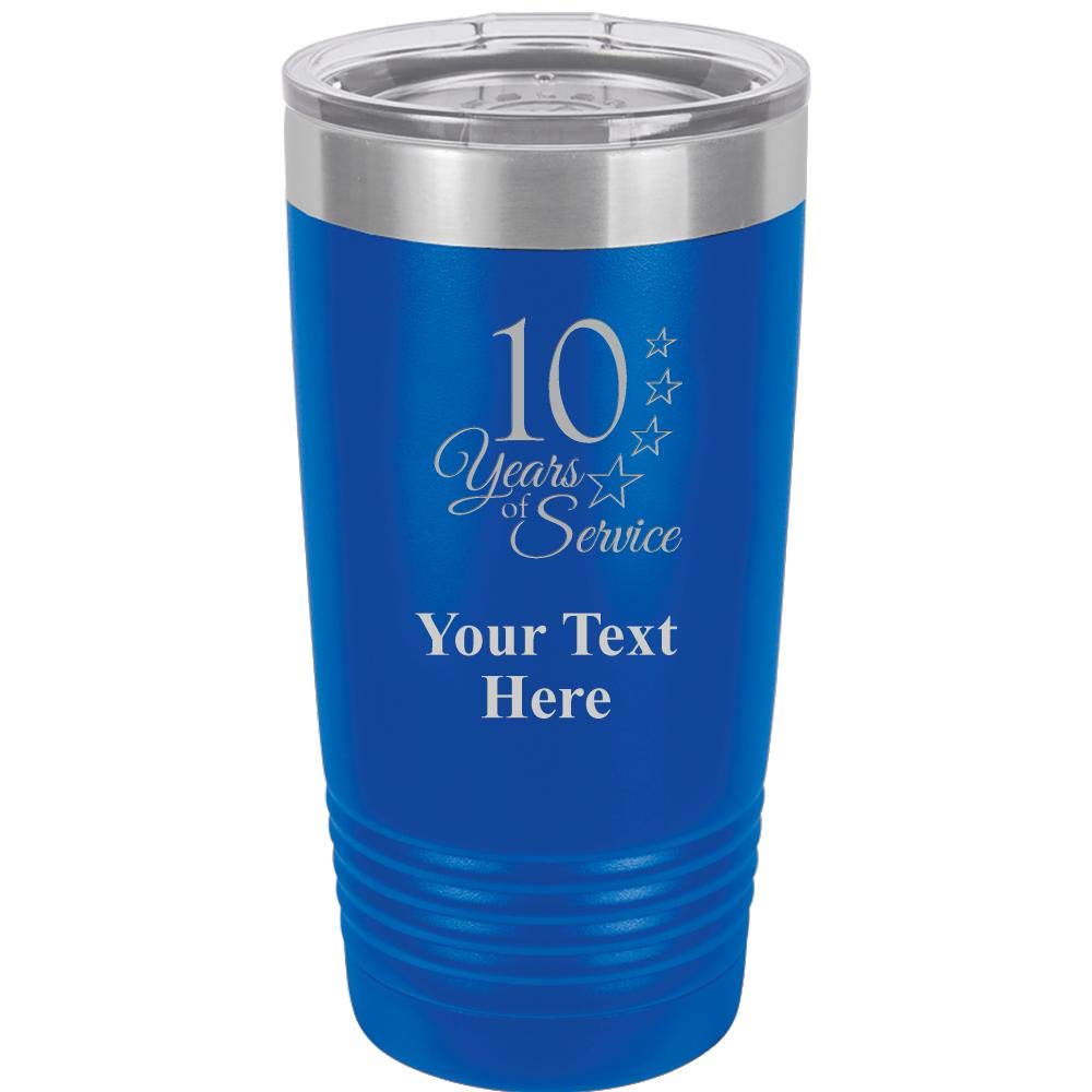 Personalized 20 oz Royal Blue Stainless Steel Tumbler - Custom Engraved Vacuum Insulated Cup with Clear Lid for Hot & Cold Drinks | 10 Year Service Anniversary Gift for Coworkers, Teachers & Friends | Perfect for Office, Travel & Outdoor Activities