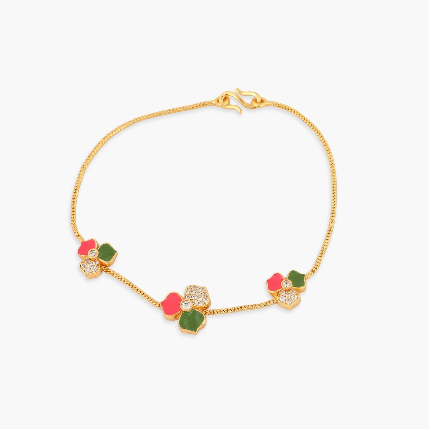 Pansy Floral CZ Triple Motif Chain Bracelet for Women - Elegant Cubic Zirconia Flower Charm Jewelry Gift for Birthday, Anniversary & Special Occasions