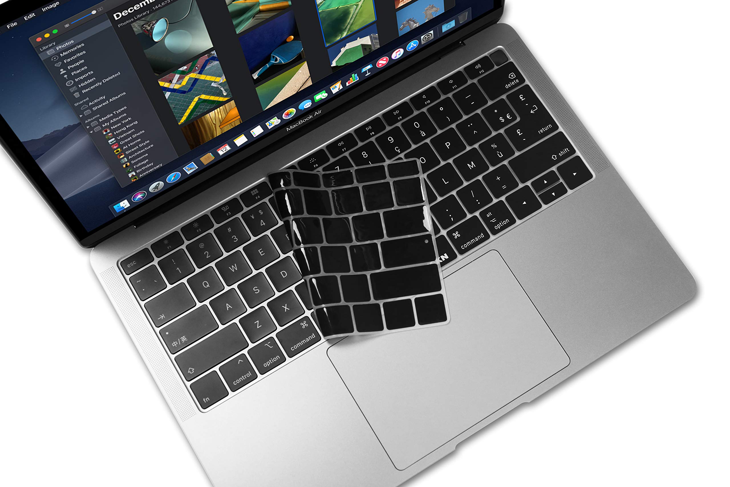 French Language Silicone Keyboard Cover for MacBook Air 13.3-inch (2018 Release, Model A1932) - US & EU Layout, Touch ID Compatible, Black - Perfect for Typing, Coding & Multilingual Work
