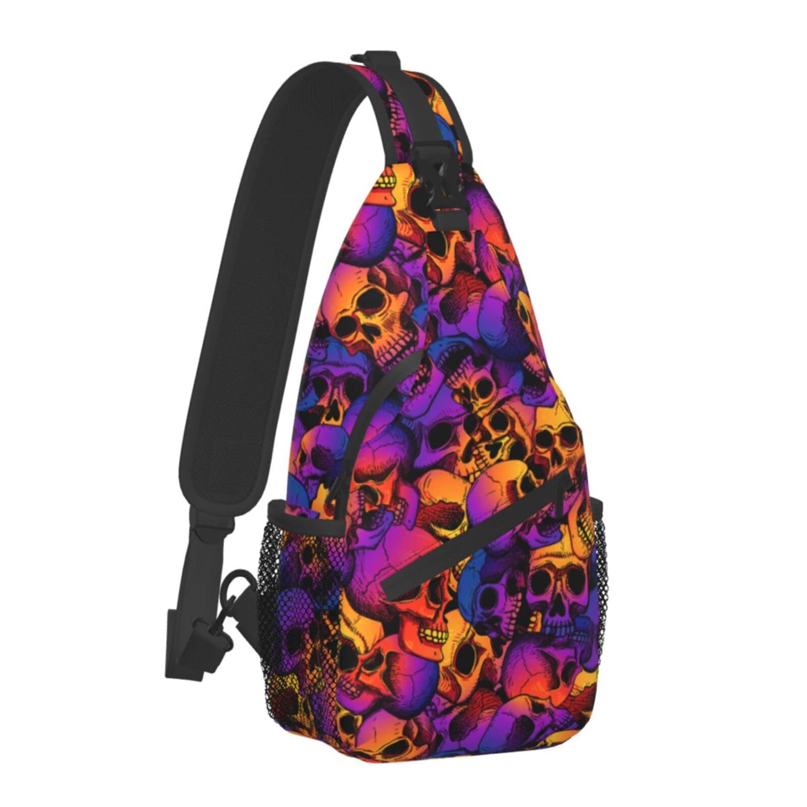 Stylish Purple Skull Crossbody Sling Bag for Women & Men - Lightweight Shoulder Backpack for Hiking, Travel, Cycling & Outdoor Activities | Perfect Daypack, Casual One-Strap Pack & Chest Bag Purse