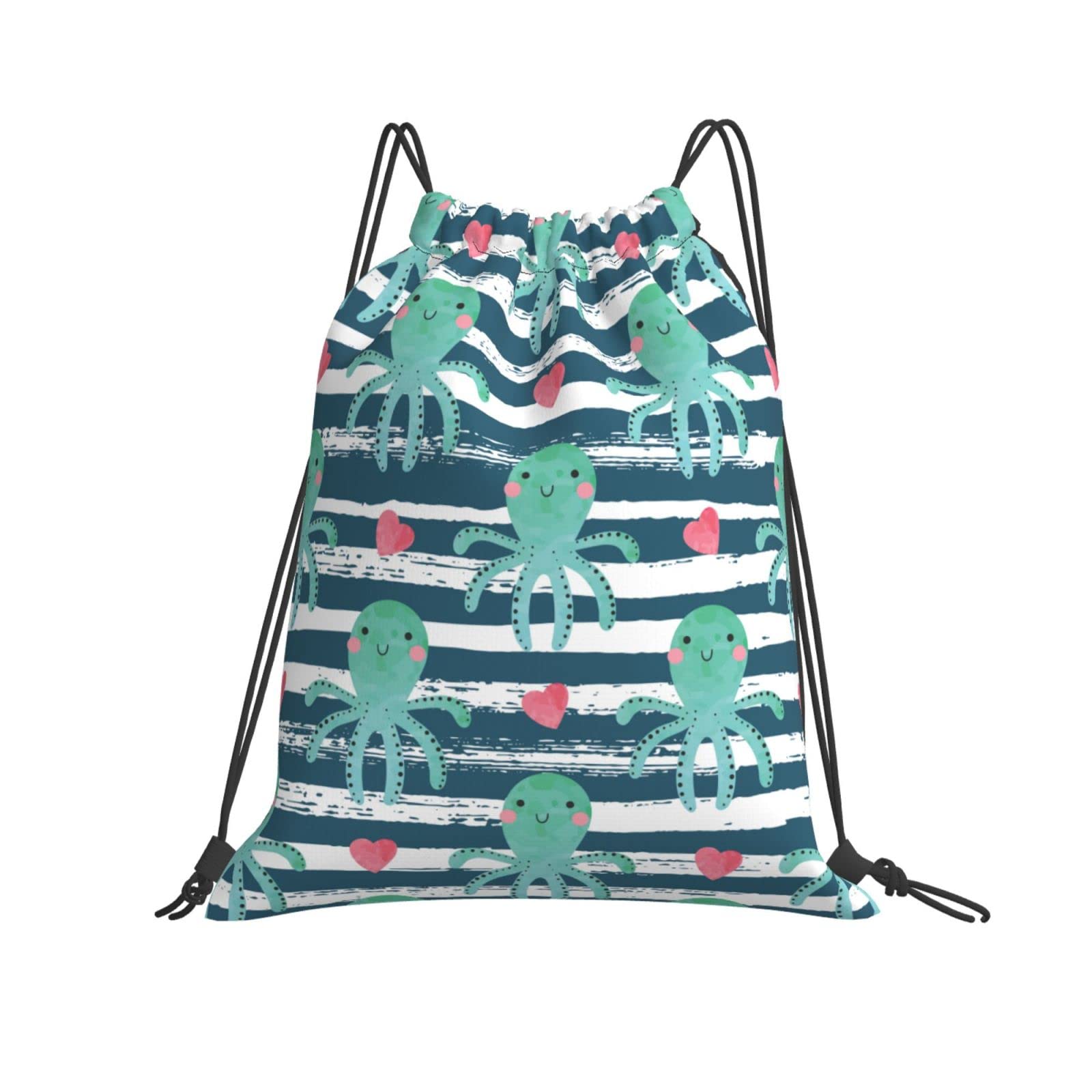 **Cute Octopus Drawstring Backpack for Kids & Teens - Water Resistant Lightweight Nylon Gym & Travel Bag (14x16 Inch) - Perfect for School, Sports & Outdoor Adventures**