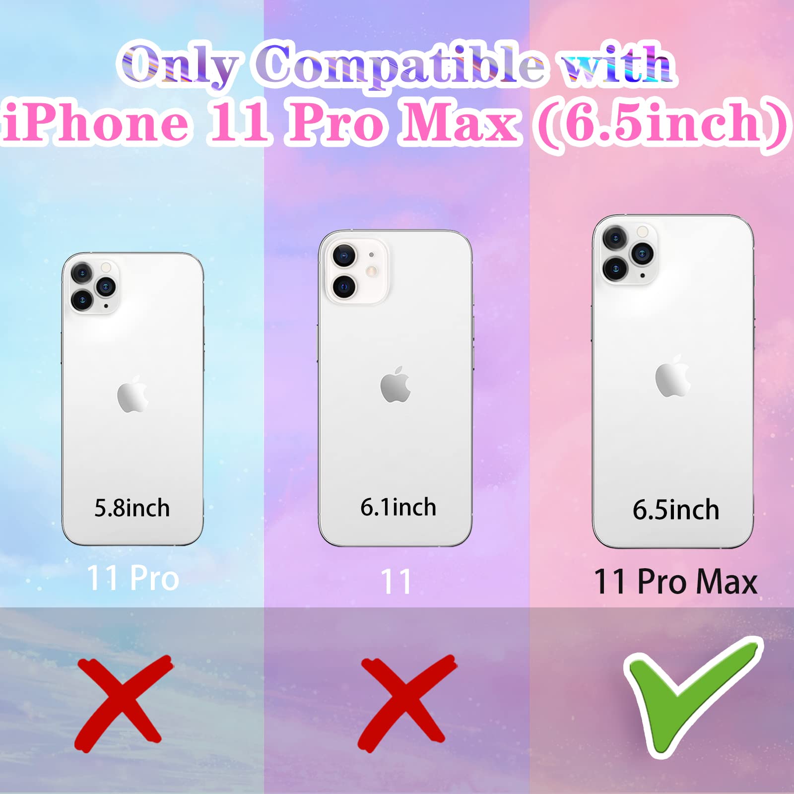 Goocrux 4-in-1 iPhone 11 Pro Max Case - Glitter Sequin Sparkle Clear Phone Cover with Chain, Camera Protector & Screen Protector | Cute Girly Design for Women & Girls | Perfect for Parties, Daily Use & Gift Giving