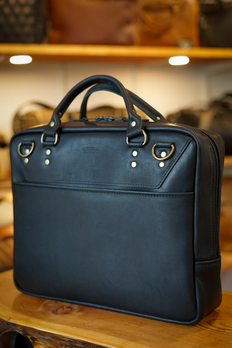 Professional Business Bag for Men & Women - Flat Black with Brush Brass Hardware - Stylish Work Tote for Office, Commute & Business Travel