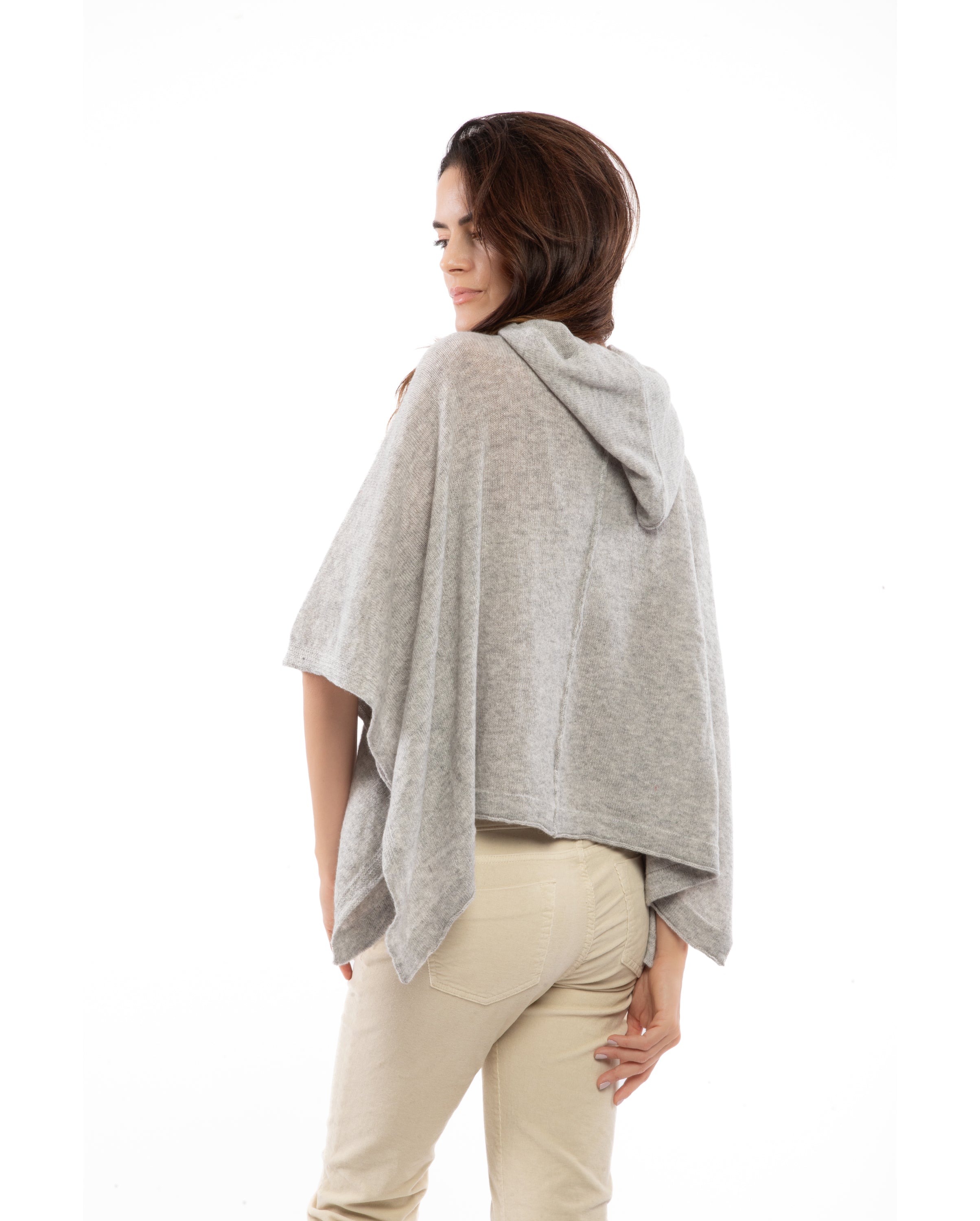 Women's Light Gray Cashmere Button Hoodie Poncho - Soft & Warm Winter Wear for Cozy Outfits & Layering