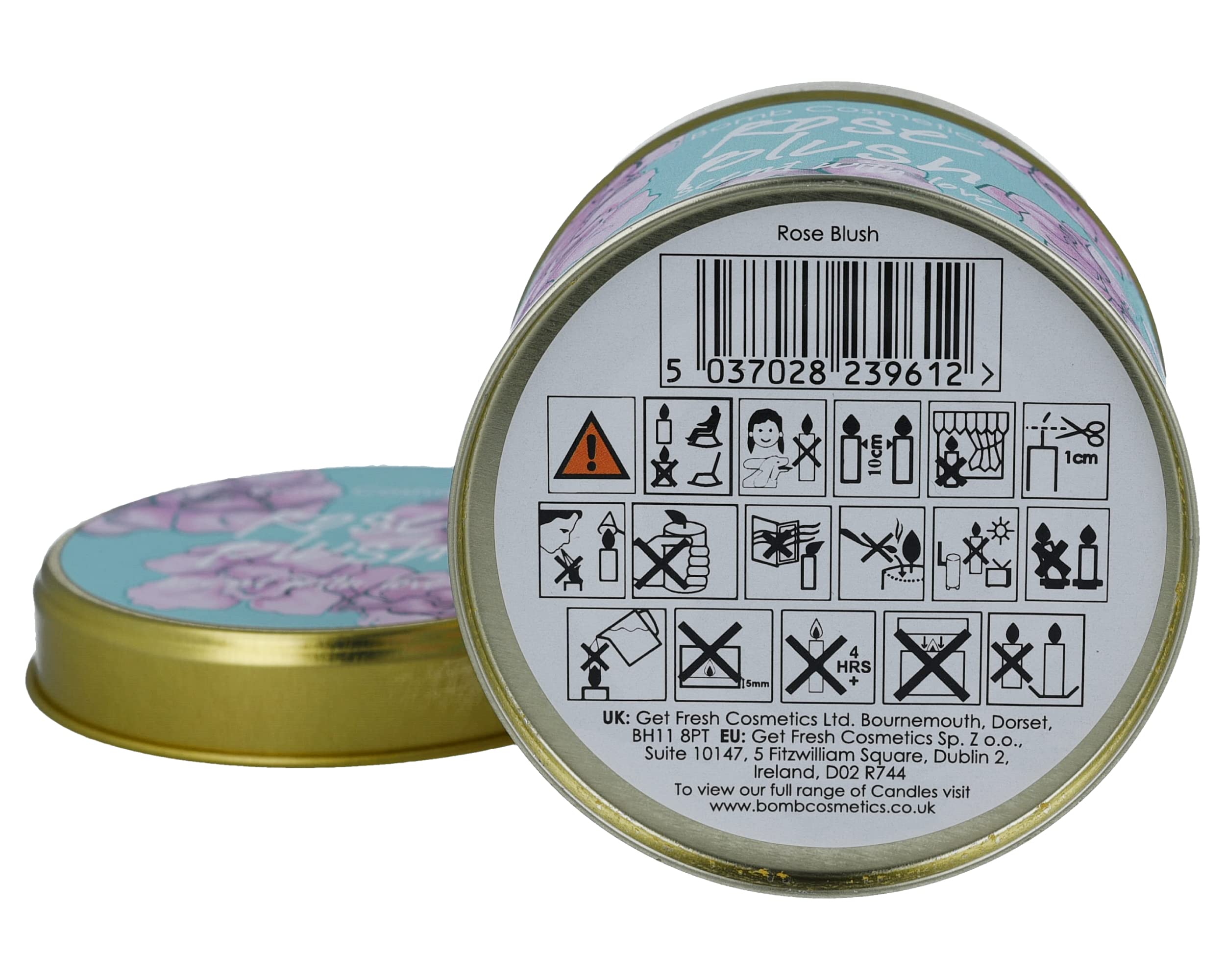 Bomb Cosmetics Rose Blush Scented Tin Candle - Natural Rosebud & Greenleaf Aroma with Pure Geranium & Rose Essential Oils | Vegan, 30-35 Hour Burn Time | Perfect for Romantic Dinners, Spa Relaxation & Home Decor