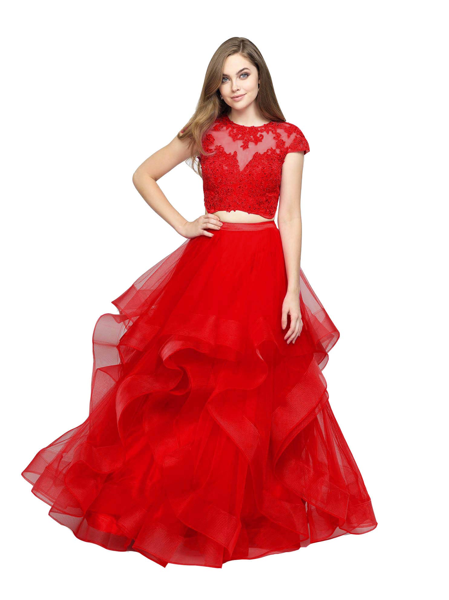 Emmani Women's 2 Piece Prom Dress with Lace Applique - Quinceanera Ball Gown with Layered Ruffle Organza Skirt - Sweet 16 Formal Dress for Prom, Homecoming & Special Occasions