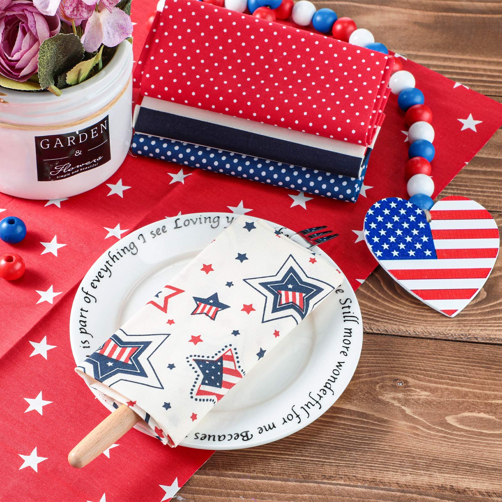 Tatuo 12-Piece Patriotic Fat Quarters Fabric Bundle - 15.7 x 19.6 Inch Stars and Stripes American Flag Print Quilting Material for DIY Sewing, Patchwork, Jeans, and Home Decor | Perfect for 4th of July, Independence Day, Memorial Day Crafts and Projects