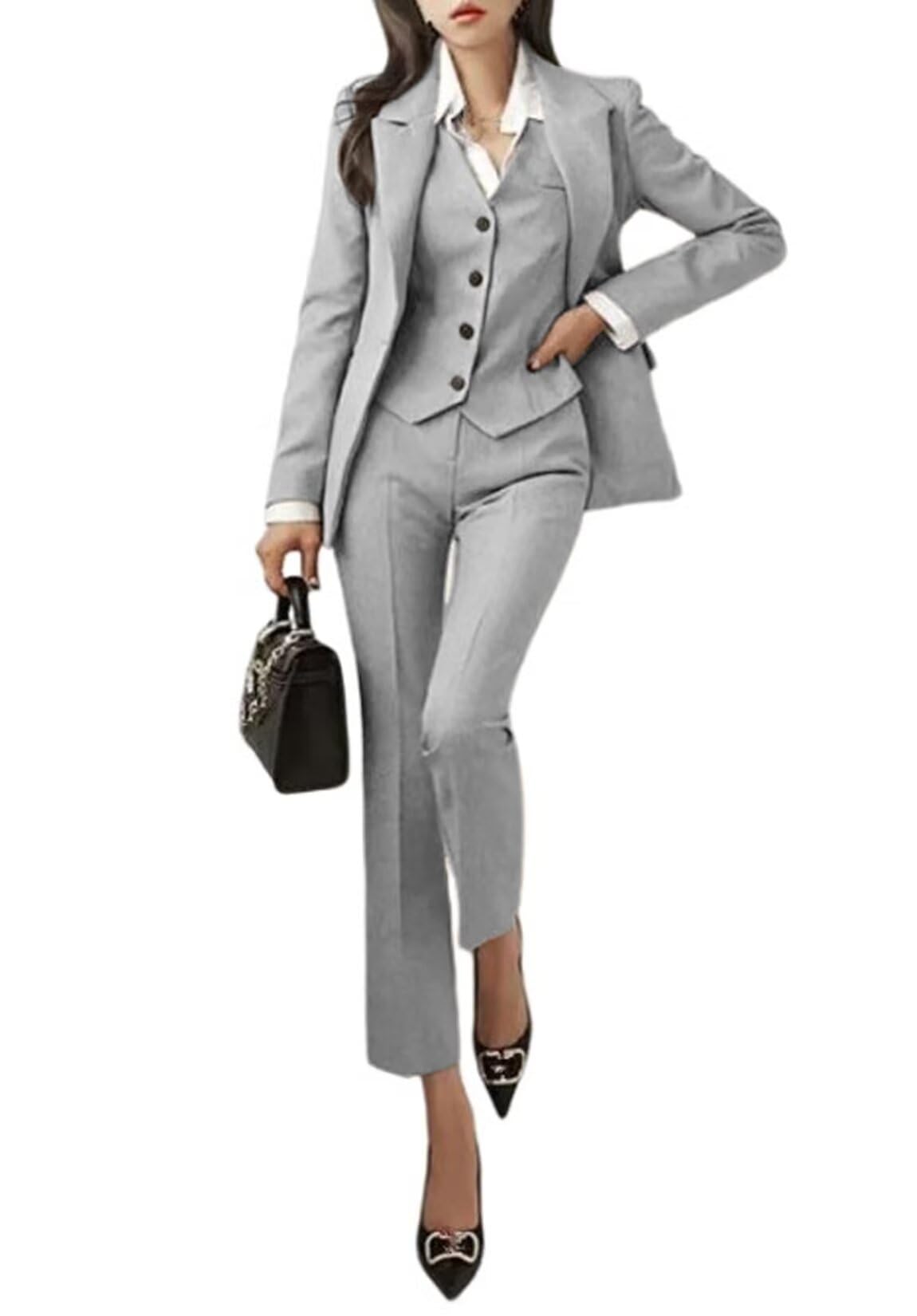 Stylish Women's 3-Piece Business Suit Set - Long Sleeve Blazer, Vest & Pants for Office & Formal Events | Professional Outfit for Work, Interviews & Business Meetings