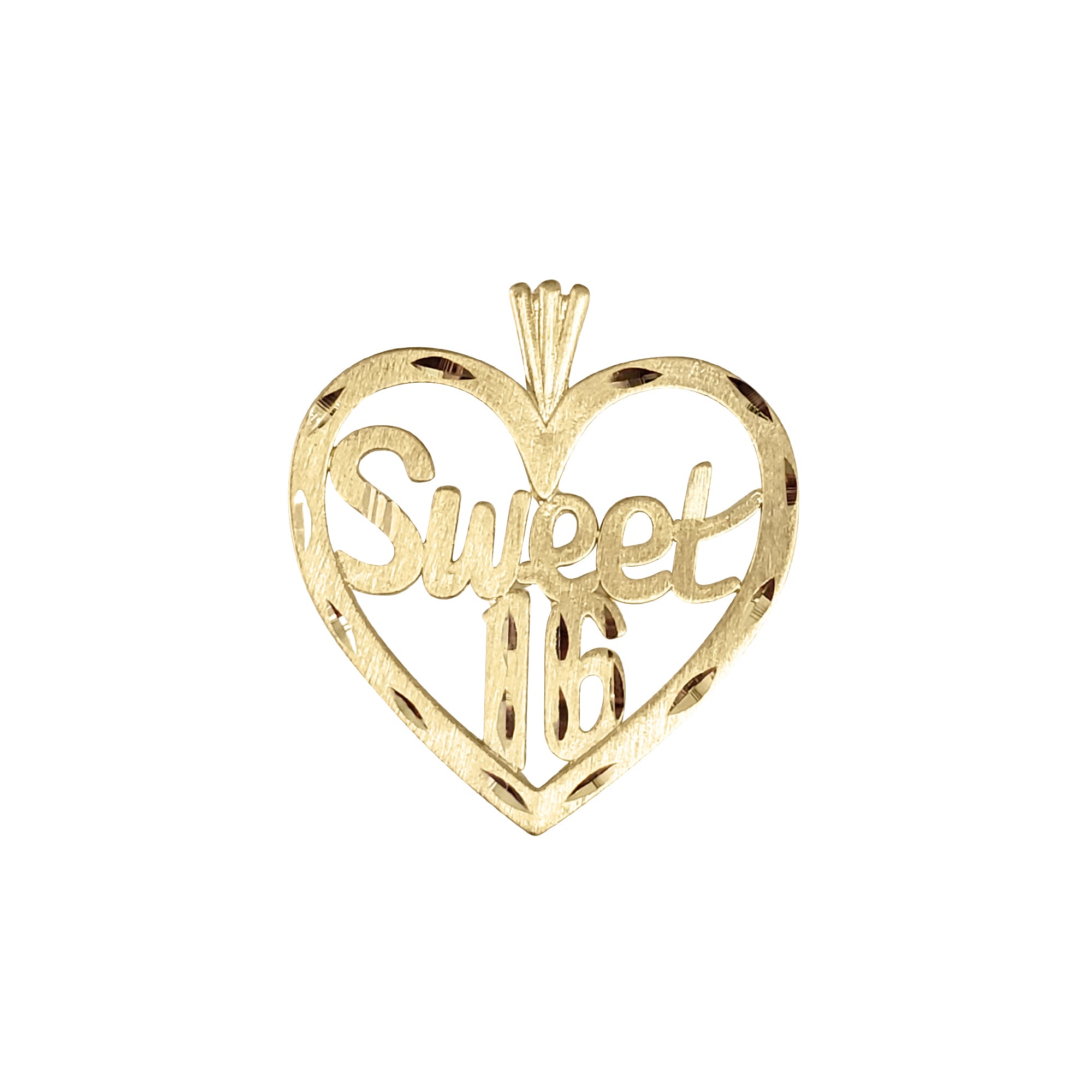 Sweet 16 Heart Shaped Diamond Cut Charm Pendant Necklace - Perfect for Birthday Gifts, Anniversary Presents & Valentine's Day Jewelry