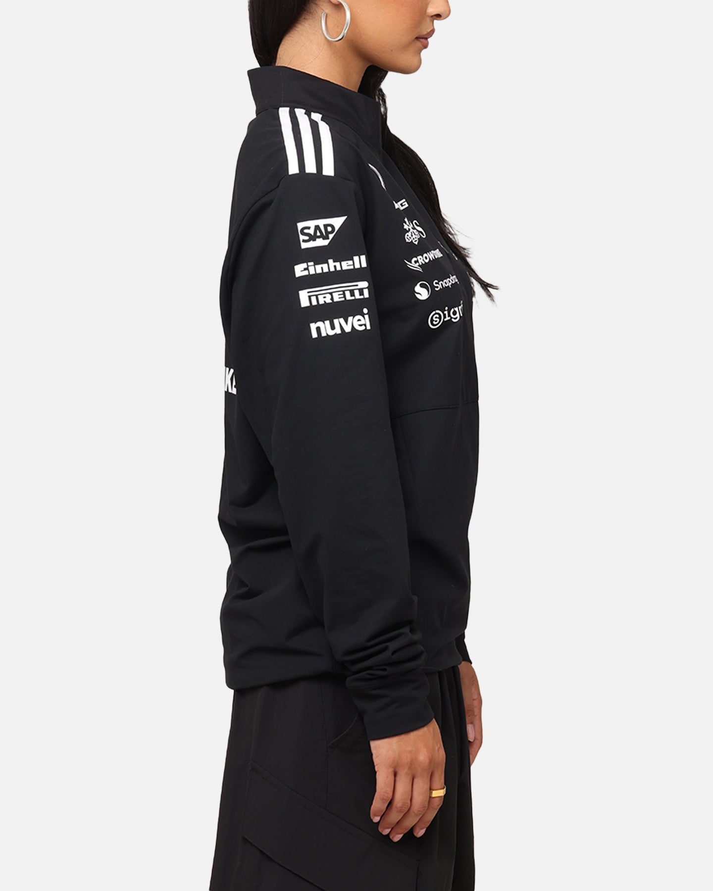 Adidas x Mercedes AMG Petronas F1 2025 Team Quarter Zip Jacket - Black & White - Men's Racing Jacket for Formula One Fans & Motorsport Enthusiasts