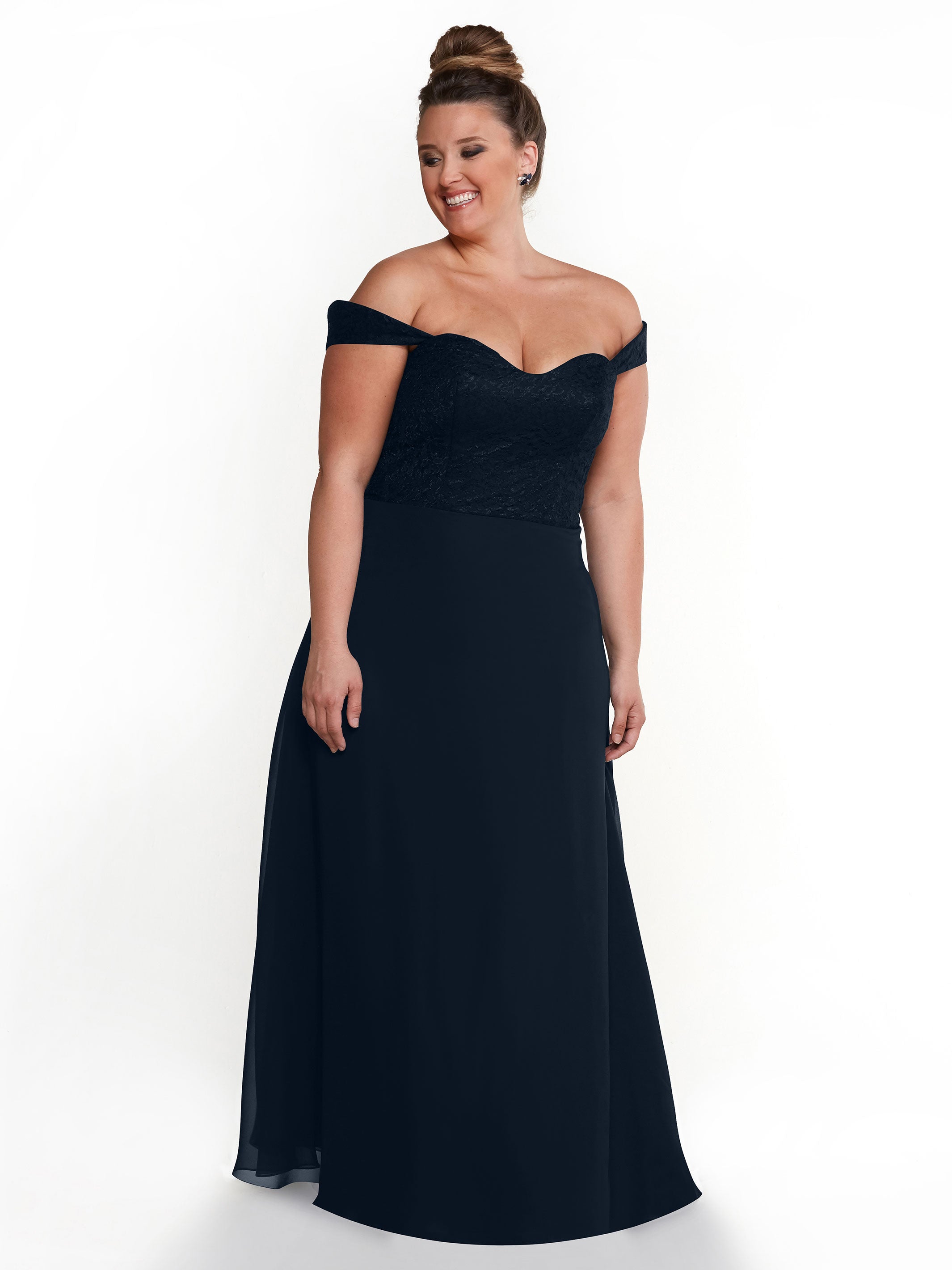 Elegant Off-the-Shoulder Chiffon A-Line Bridesmaid Dress with Lace Bodice - Perfect for Weddings, Formal Events & Special Occasions