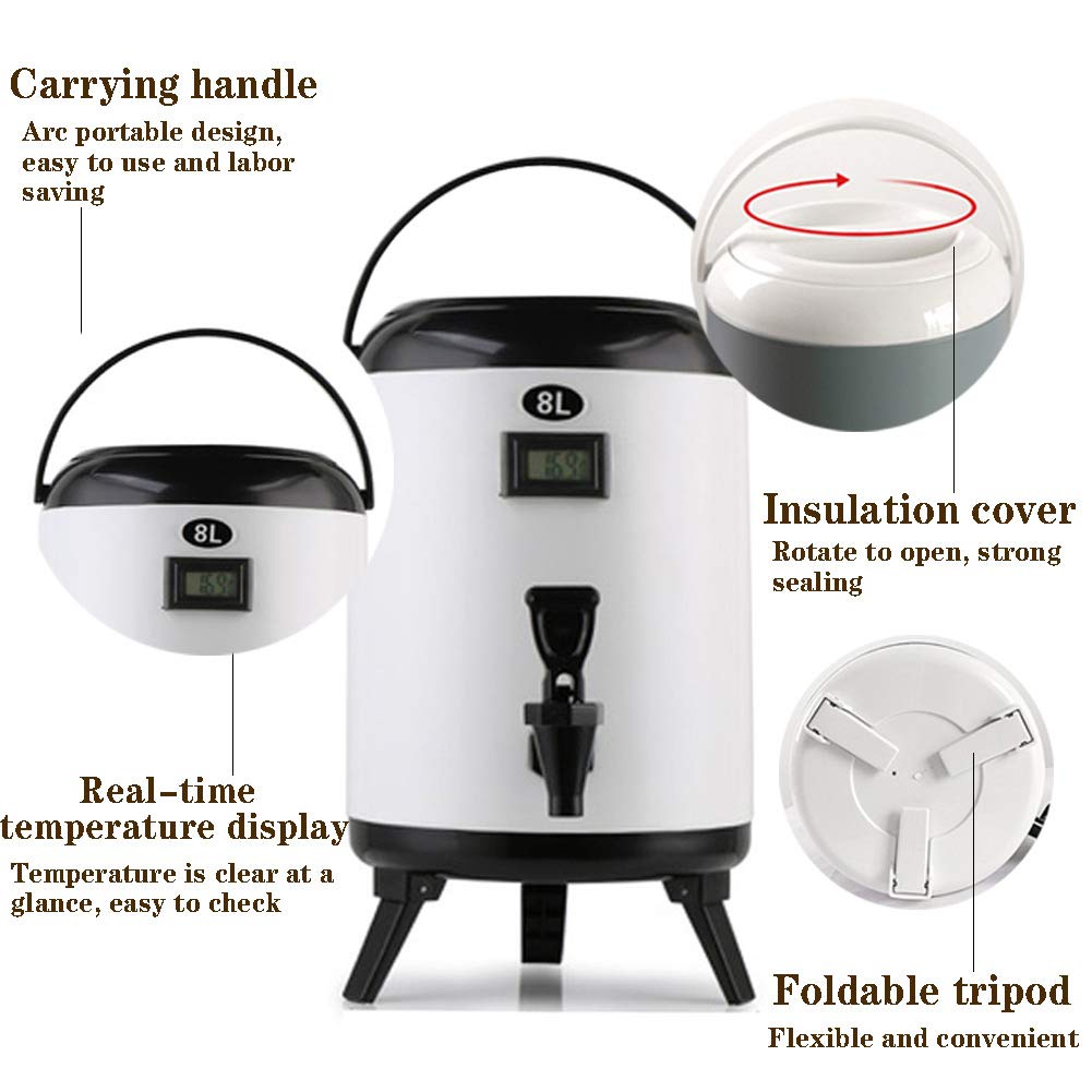 8L Stainless Steel Water Dispenser for Juice, Tea & Beverages - Commercial Drink Dispenser for Milk Tea Shops, Family Gatherings & Events