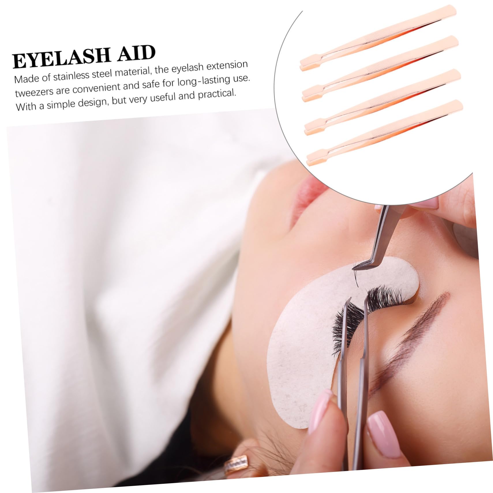 4 Pcs Professional Eyelash Extension Tweezers Set - Stainless Steel Lash Applicator & Stamp Tweezers for Fake Eyelashes - Perfect for Salon, Home Use & DIY Lash Extensions