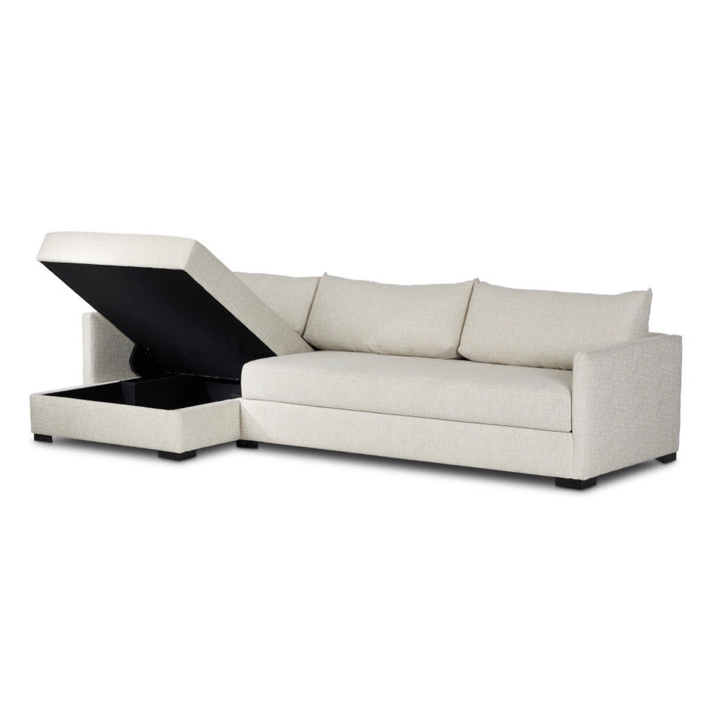 Wickham 2-Piece Sleeper Sectional Sofa Bed with Storage | Alameda Snow White Fabric | Perfect for Small Spaces, Guest Rooms & Apartments