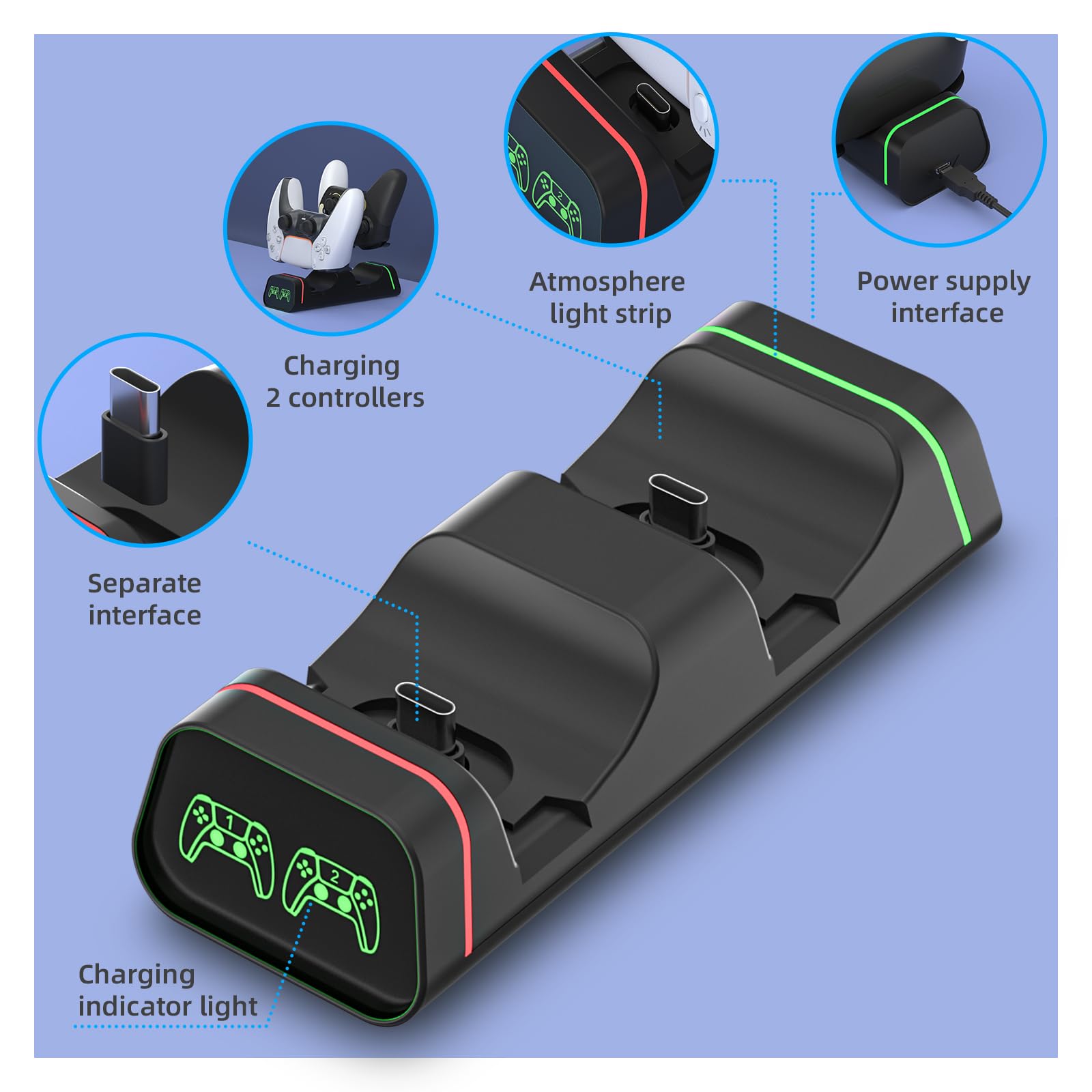 Switch Pro Controller Charger & Xbox Series S/X Charging Dock - Universal Gaming Controller Charging Station for PS5, Nintendo Switch Pro & Google Controllers (Not for Power A) - Perfect for Multi-Console Gamers & Gaming Setups