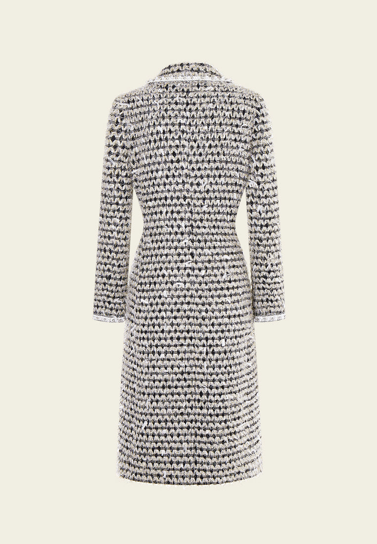 Double Breasted Frayed Detail Lapel Tweed Coat for Women - Vintage Style Winter Jacket for Office, Dating & Special Occasions