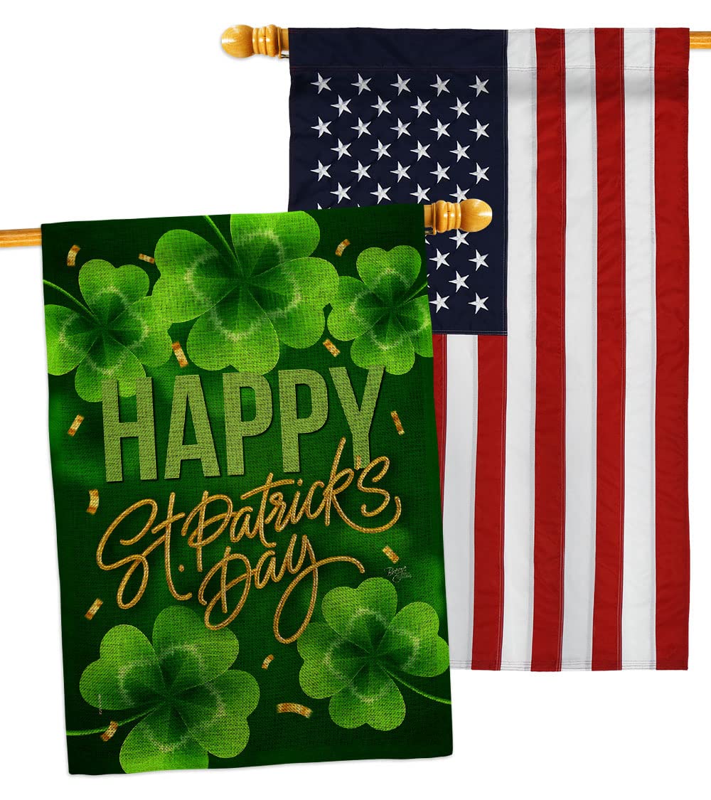 St. Patrick's Day Double-Sided House Flag - Springtime Shamrock & Leprechaun Design with Lucky Coin Embroidery | Made in USA | Perfect for Garden, Yard Decor & Holiday Gifting (Pack of 1)
