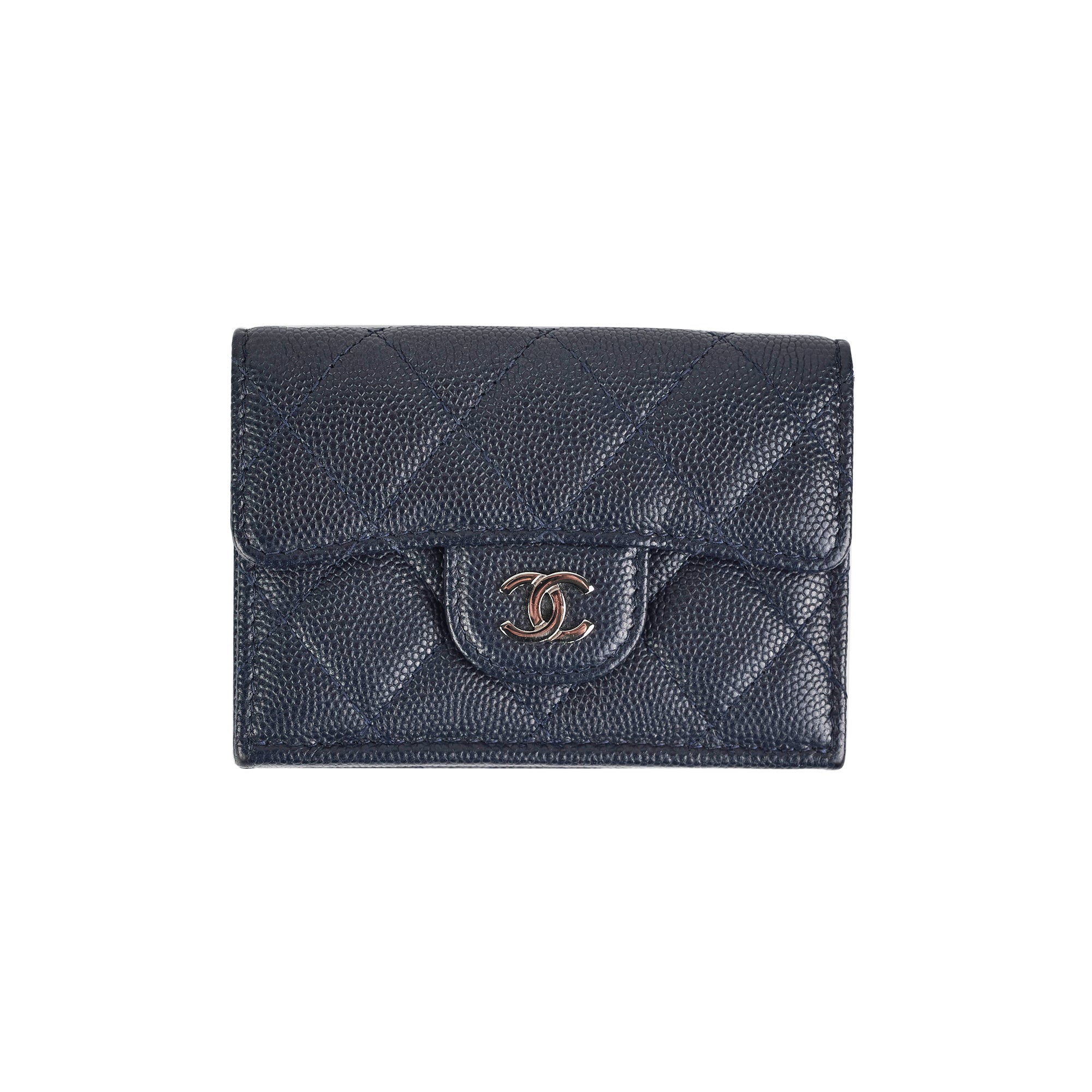 Chanel Caviar Leather Compact Wallet in Navy Blue - Perfect for Everyday Use & Luxury Gift Giving