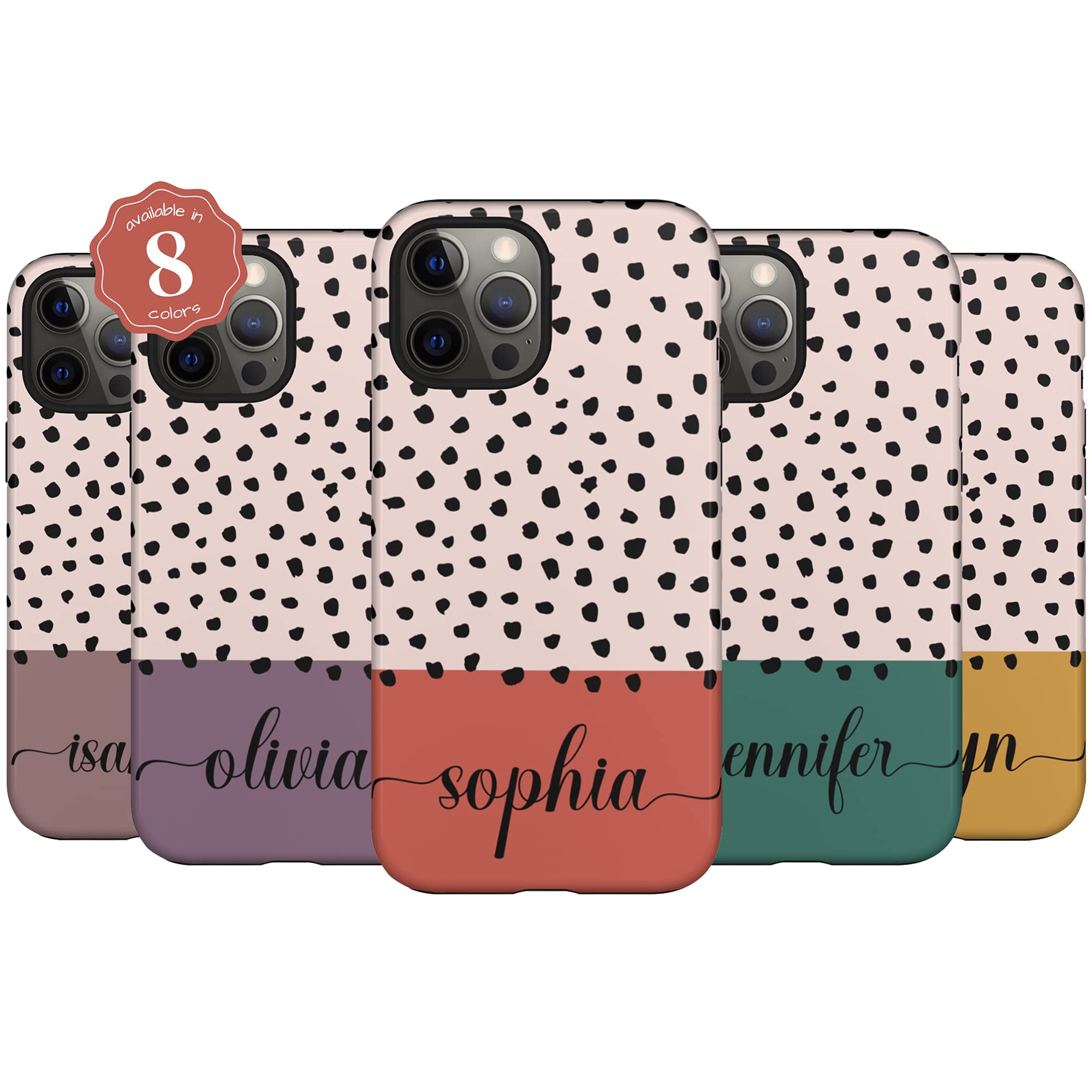 Custom Polka Dot Phone Case - Personalized Name Design for iPhone 16 Plus/15 Pro Max/14/13 Mini/12/11/X/XS Max/XR/7/8 - Cute Protective Cover for School, Work & Everyday Use