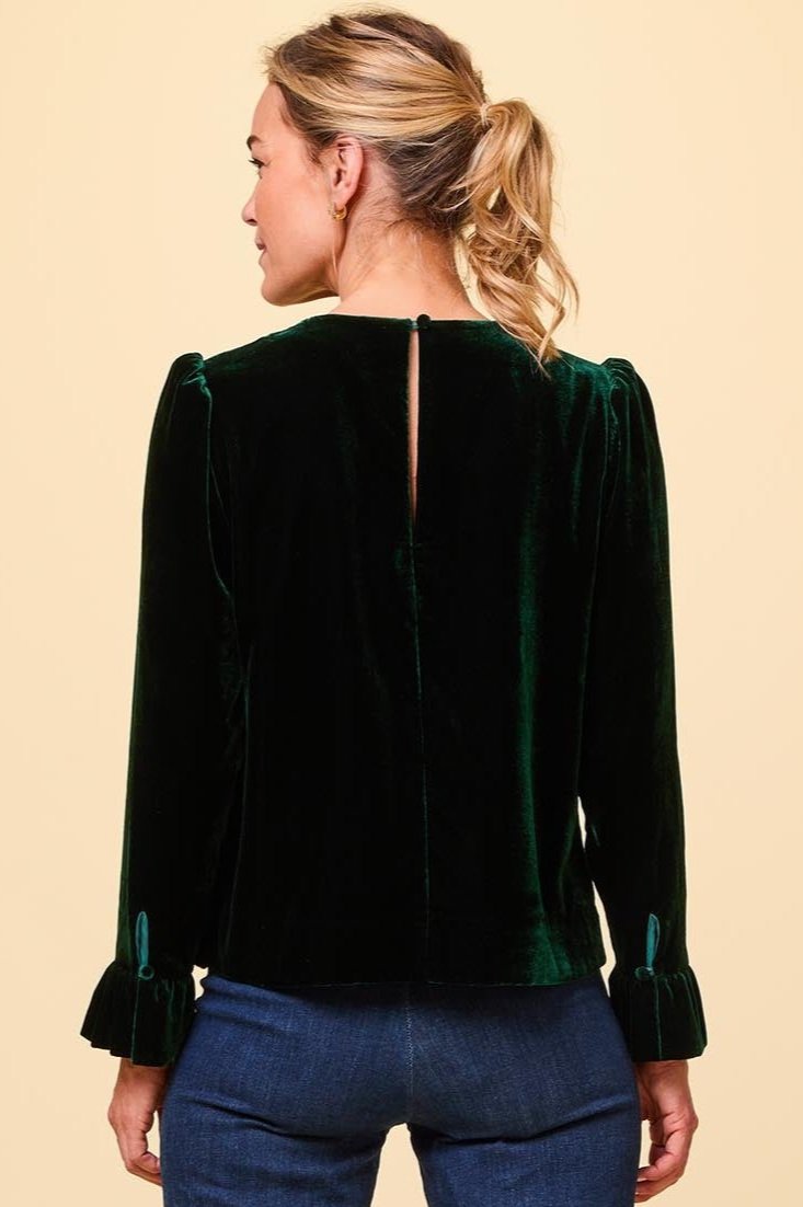 Victoria Velvet Women's Blouse - Elegant Emerald Green Long Sleeve Top for Party, Dinner & Office Wear | Soft Stretch Fabric & Comfort Fit