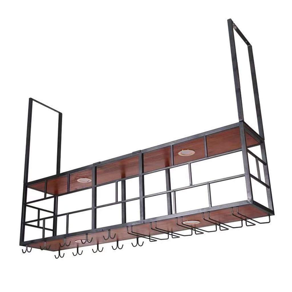 Stylish Wrought Iron and Solid Wood Hanging Wine Rack - 120x30cm Wall Mounted Stemware Holder for Kitchen, Bar & Restaurant Storage - Perfect for Wine Glass Organization and Space Saving Decor