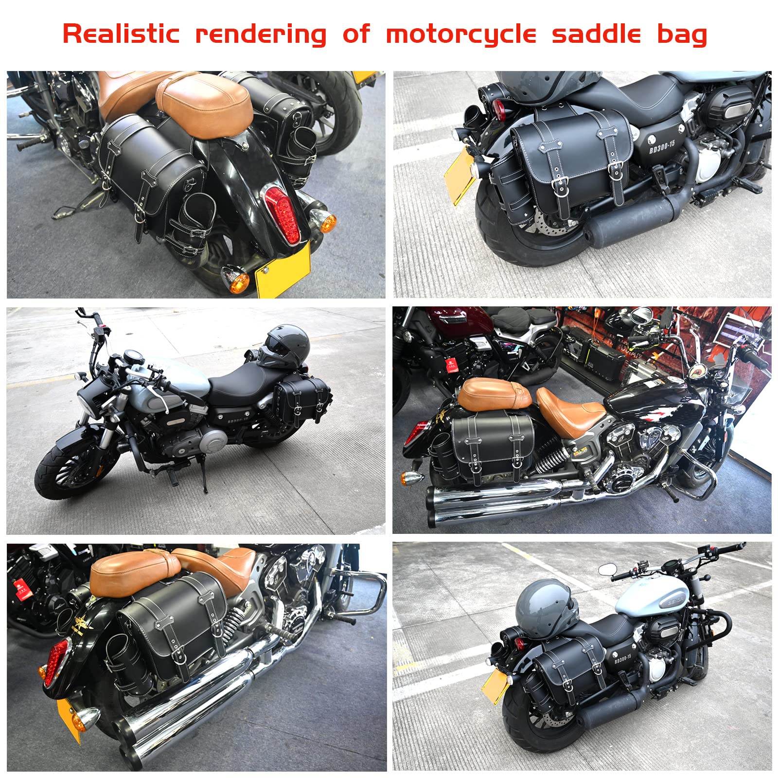 Premium High-Density Leather Motorcycle Saddlebags - Waterproof Throw Over Panniers with Cup Holder & Side Tool Bag - Universal Fit for Harley, Cruiser & Touring Bikes (1 Pair, Black) - Perfect for Long Rides, Road Trips & Daily Commuting