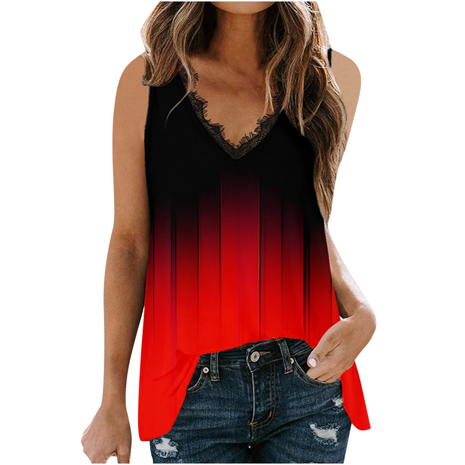 Women's Square Neck & V-Neck Lace Patchwork Sleeveless Tank Tops - Summer Casual Blouses for Beach, Party & Daily Wear