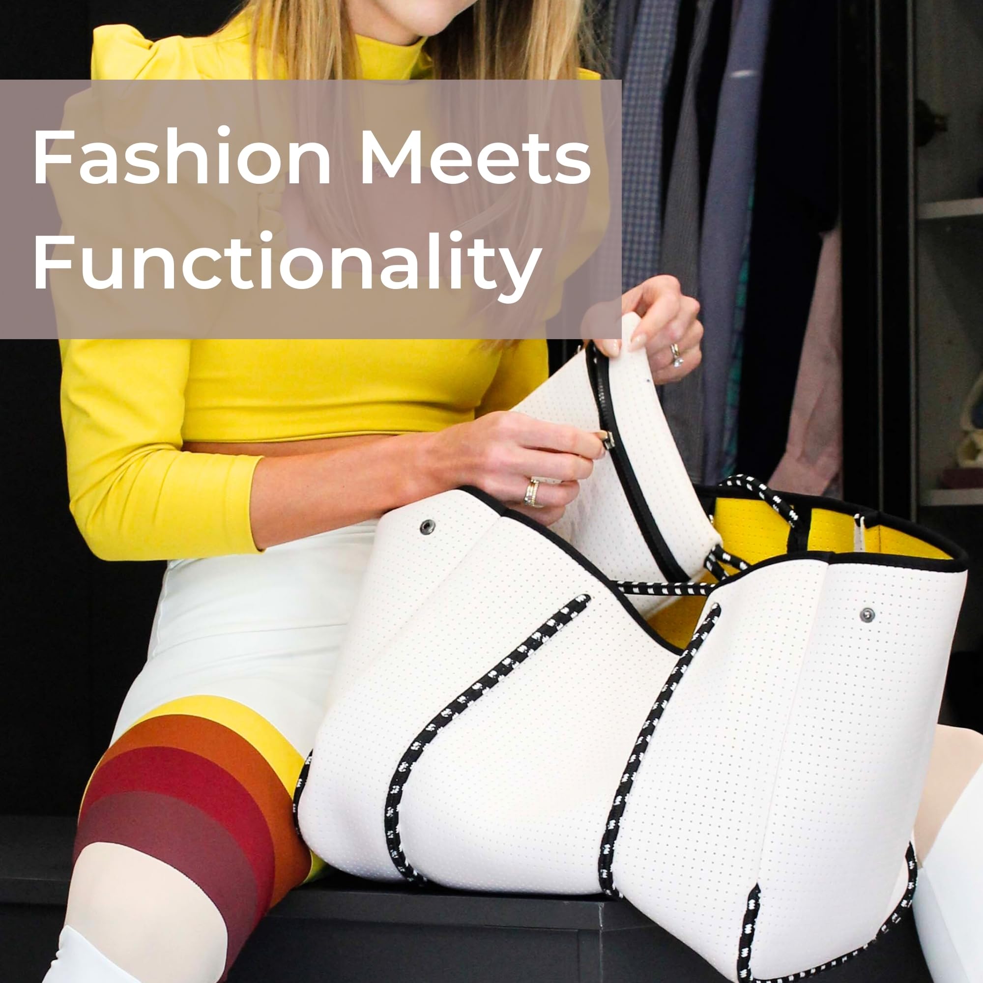 Stylish Large Neoprene Tote Bag for Women - Water-Resistant Designer Handbag with Multiple Pockets & Zipper Pouch - Perfect for Work, Travel, Beach Days & Gym Essentials