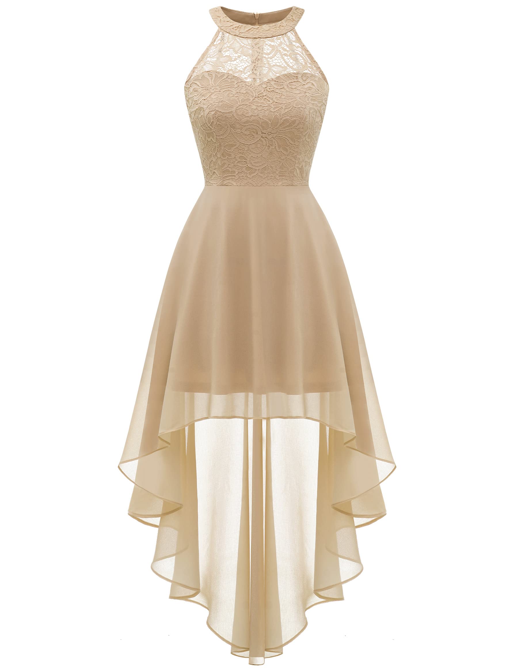 Elegant Women's Sleeveless Halter Floral Lace Formal Dress - Cocktail Party, Bridesmaid, Wedding Guest Dress for Special Occasions & Evening Events