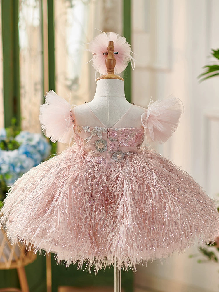 Pink Princess Round Tea Length Tulle Flower Girl Dress - Perfect for Weddings, Birthday Parties & Special Occasions