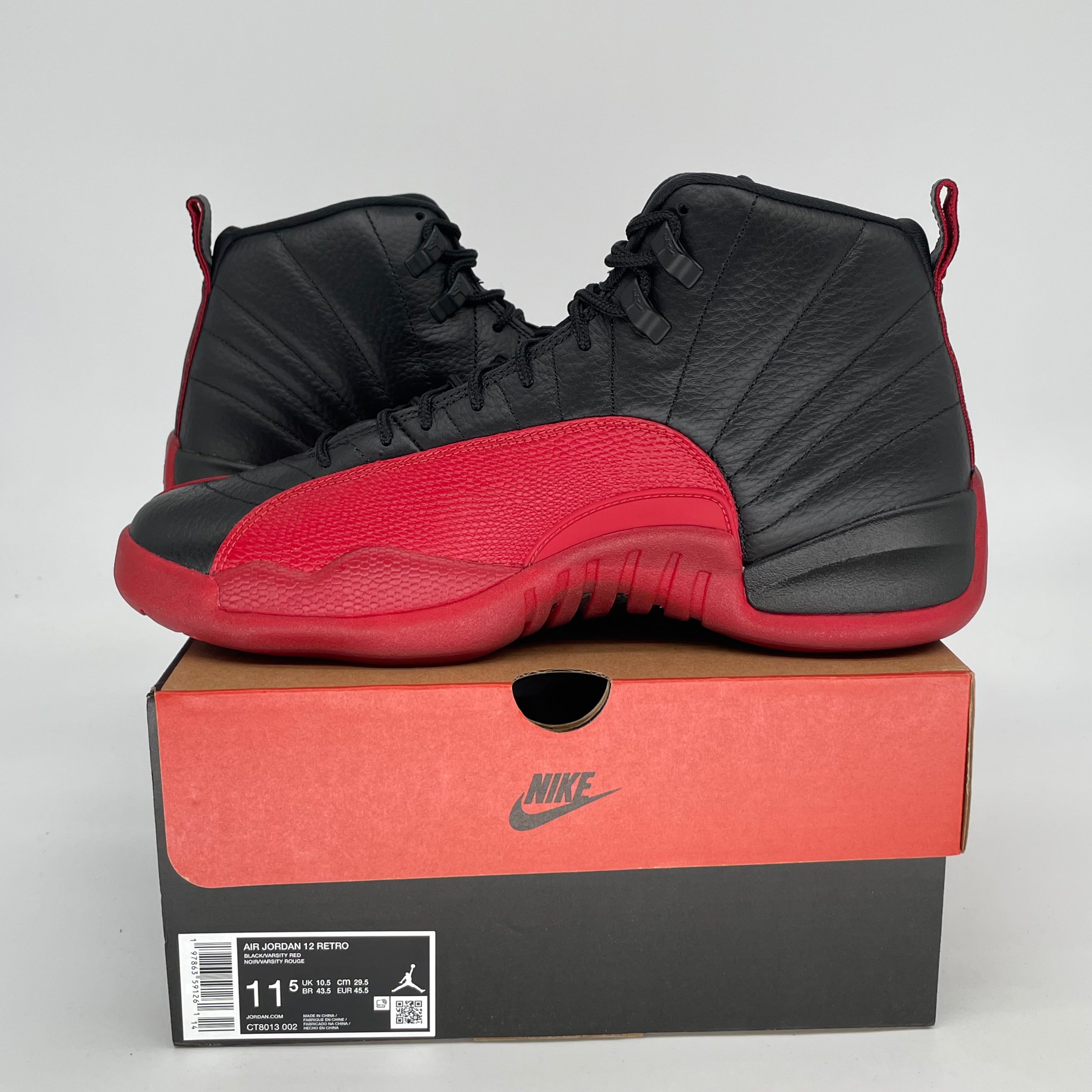 AIR JORDAN 12 FLU GAME Basketball Shoes - Men's Size 11.5 (CT8013-002) Black/Red - Retro Sneakers for Court Performance & Streetwear Fashion