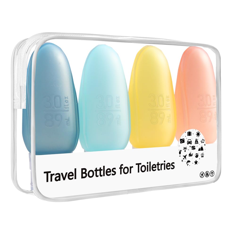 TSA Approved 3oz Leak Proof Silicone Travel Bottles for Toiletries - BPA Free, Squeezable & Translucent Portable Containers - Perfect for Cosmetics, Lotion & Shampoo - Ideal for Air Travel, Gym & Vacation (Yellow)