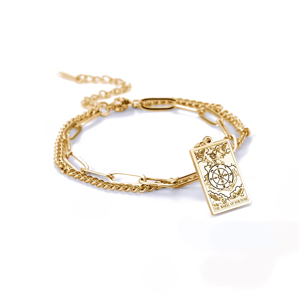 Vintage Tarot Cards Pendant Bracelet for Women - Double Layer Stainless Steel Tarot Bangle with Good Luck Charm, Boho Jewelry Gift for Her | Perfect for Spiritual Healing, Meditation & Witchy Aesthetic Outfits