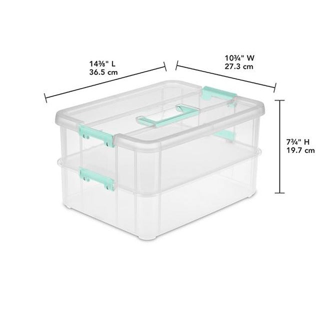Sterilite Stackable 2-Layer Storage Box with Handle - Organize Closet, Office, or Garage Supplies - Durable Plastic Storage Container for Home Organization
