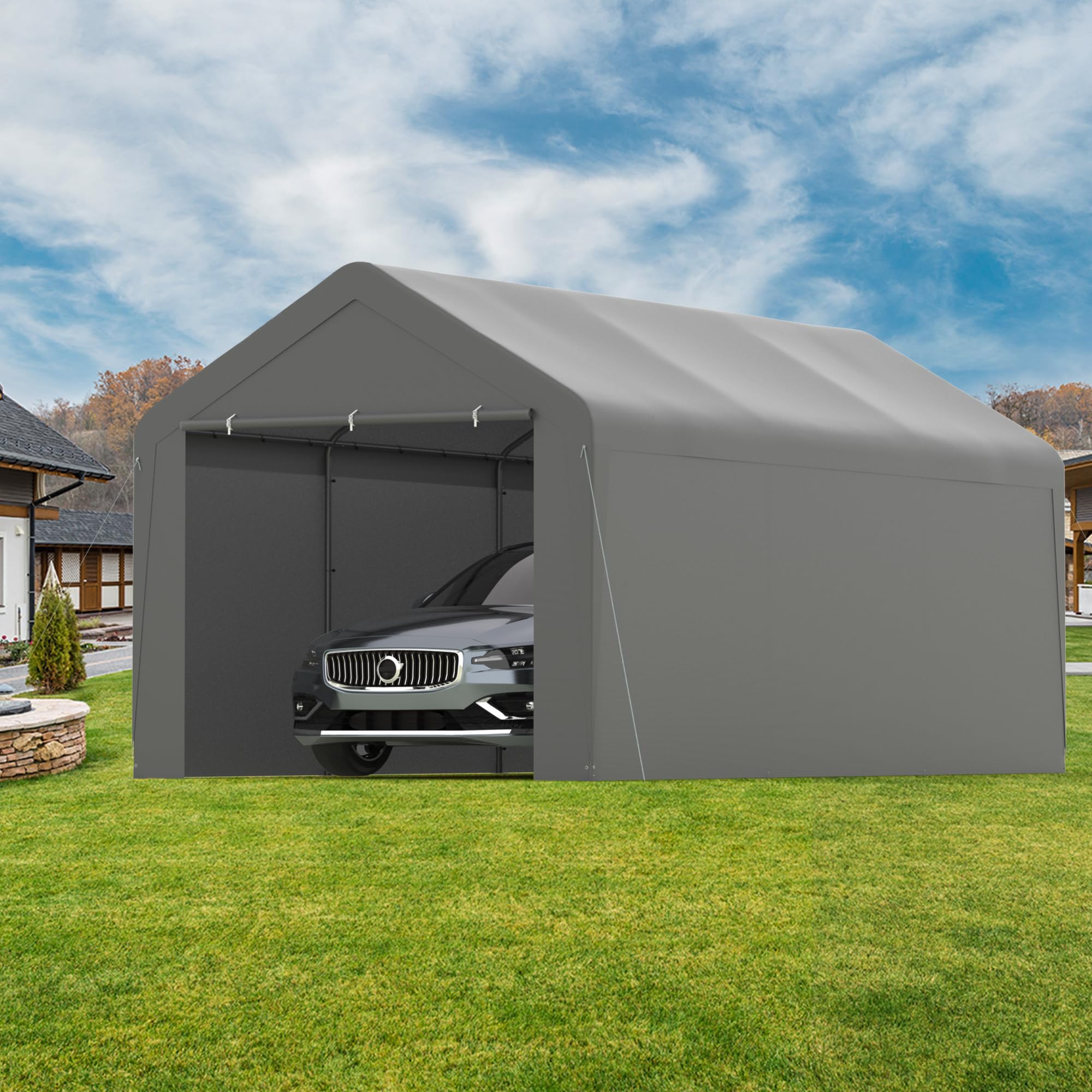 GOJOOASIS 10'x20' Portable Carport Canopy Tent - Waterproof & UV Protected Car Shelter, Portable Garage for Vehicles, Outdoor Storage, Wedding, Garden & Backyard Use (Gray)