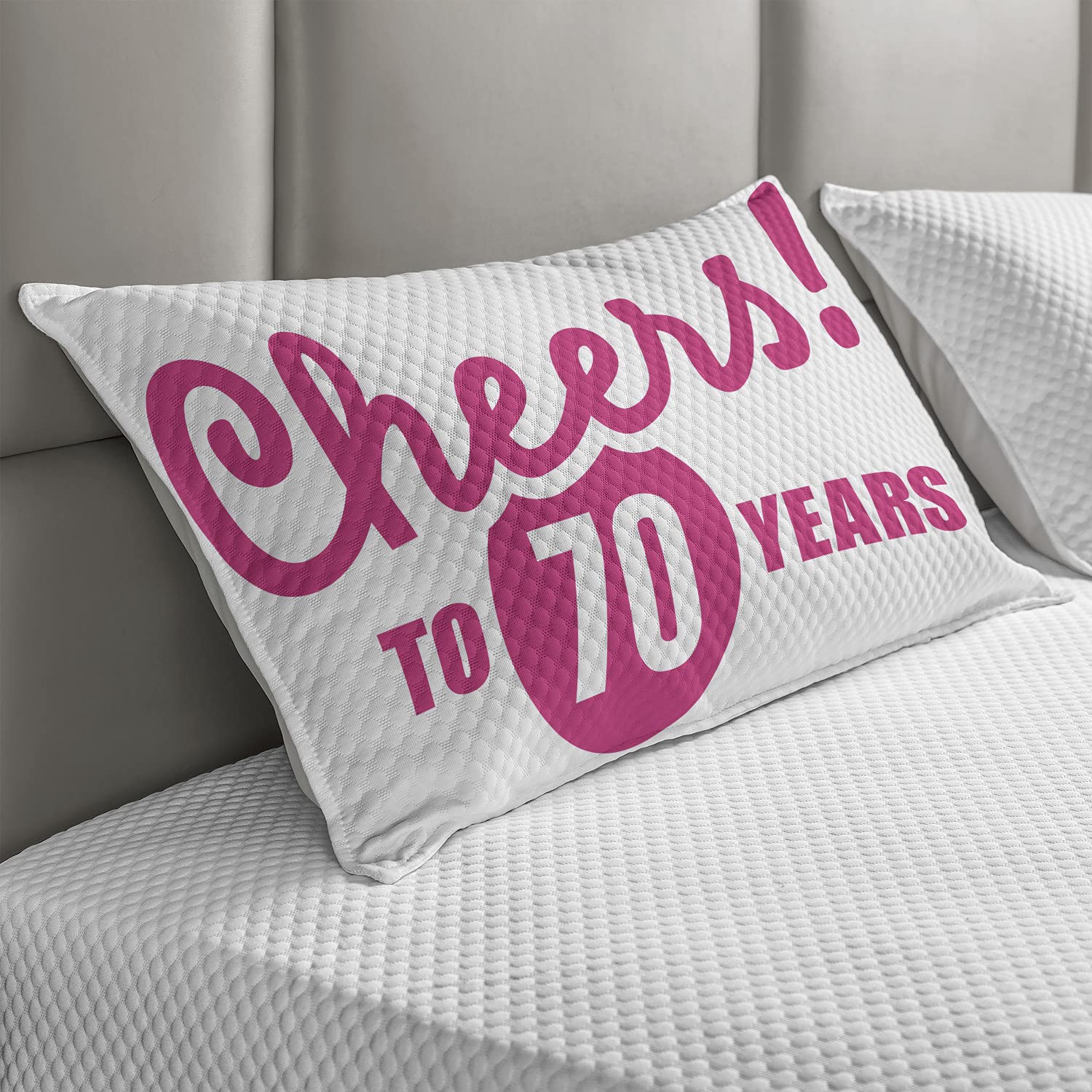 Ambesonne 70th Birthday Quilted Pillow Cover - Cheers to 70 Years Calligraphy Design, King Size 36x20 Inch Hot Pink & Black Decorative Pillow Case for Bedroom, Sofa & Party Decor
