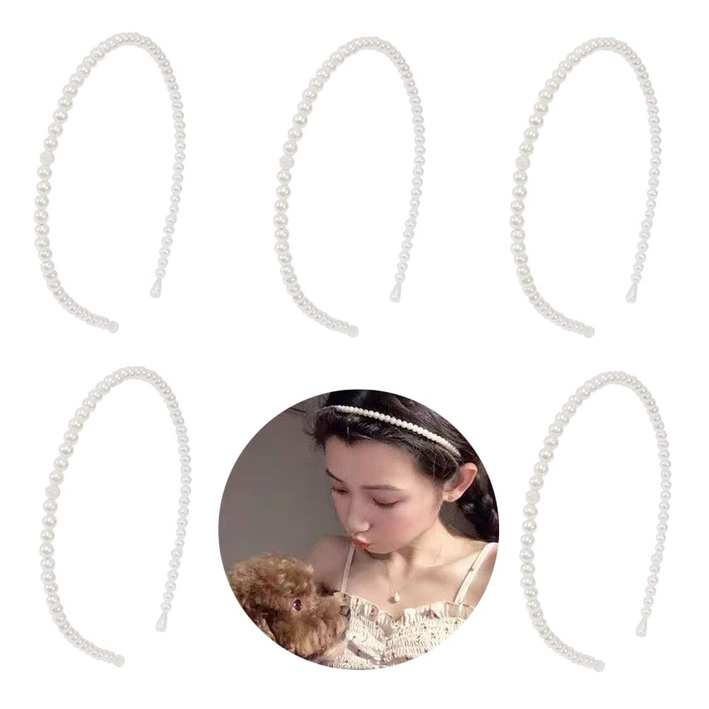 5 Pcs Pearl Headbands for Women - Elegant White Pearl Hair Hoops & Fashion Headbands for Weddings, Parties, Prom & Special Occasions
