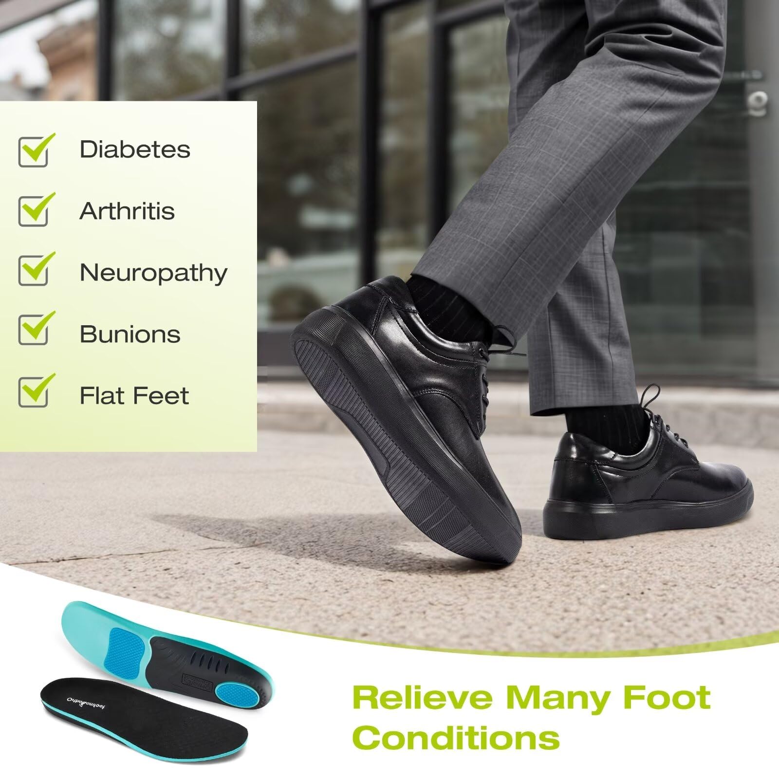 OrthoComfoot Men's Orthopedic Wide Leather Dress Shoes - Comfortable Arch Support Oxfords for Plantar Fasciitis & Heel Pain Relief | Orthotic Casual Business & Work Shoes for Walking | Perfect for Office, Travel & Daily Wear