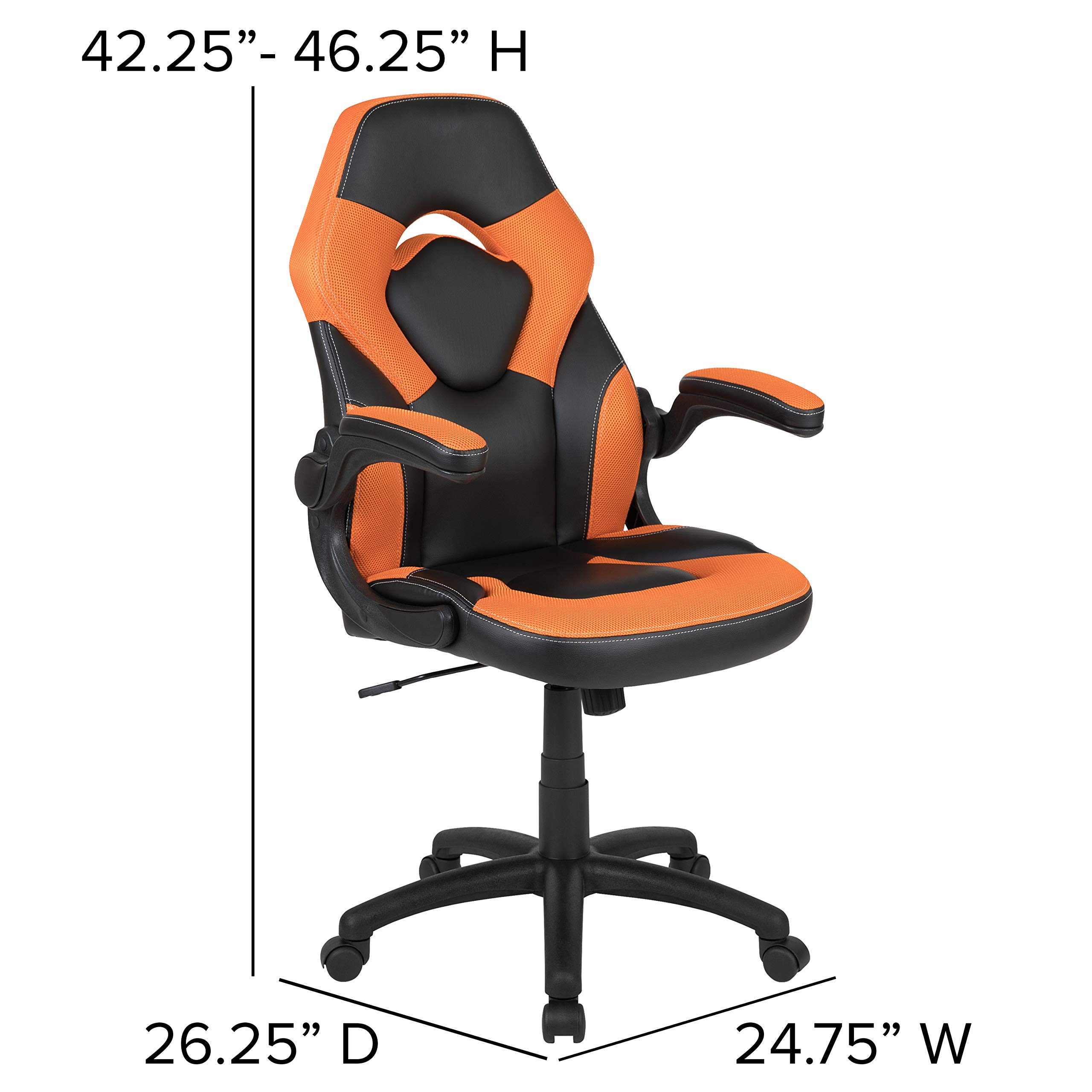 EMMA + OLIVER Black & Orange Gaming Desk Set with Headphone Hook & Monitor Stand - Perfect for PC Gaming Setup, Streaming & Home Office Workspace