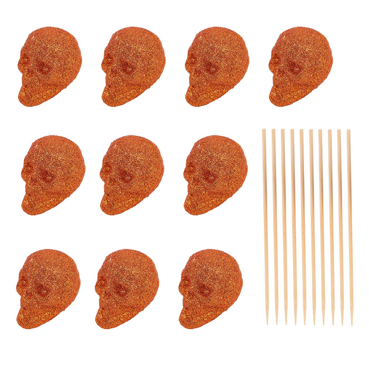 PRETYZOOM 10pcs Glitter Skull Cake Toppers - Halloween Cupcake Decorations, Red Cake Picks for Party Dessert Decor | Perfect for Halloween Parties, Birthday Cakes & DIY Baking Projects