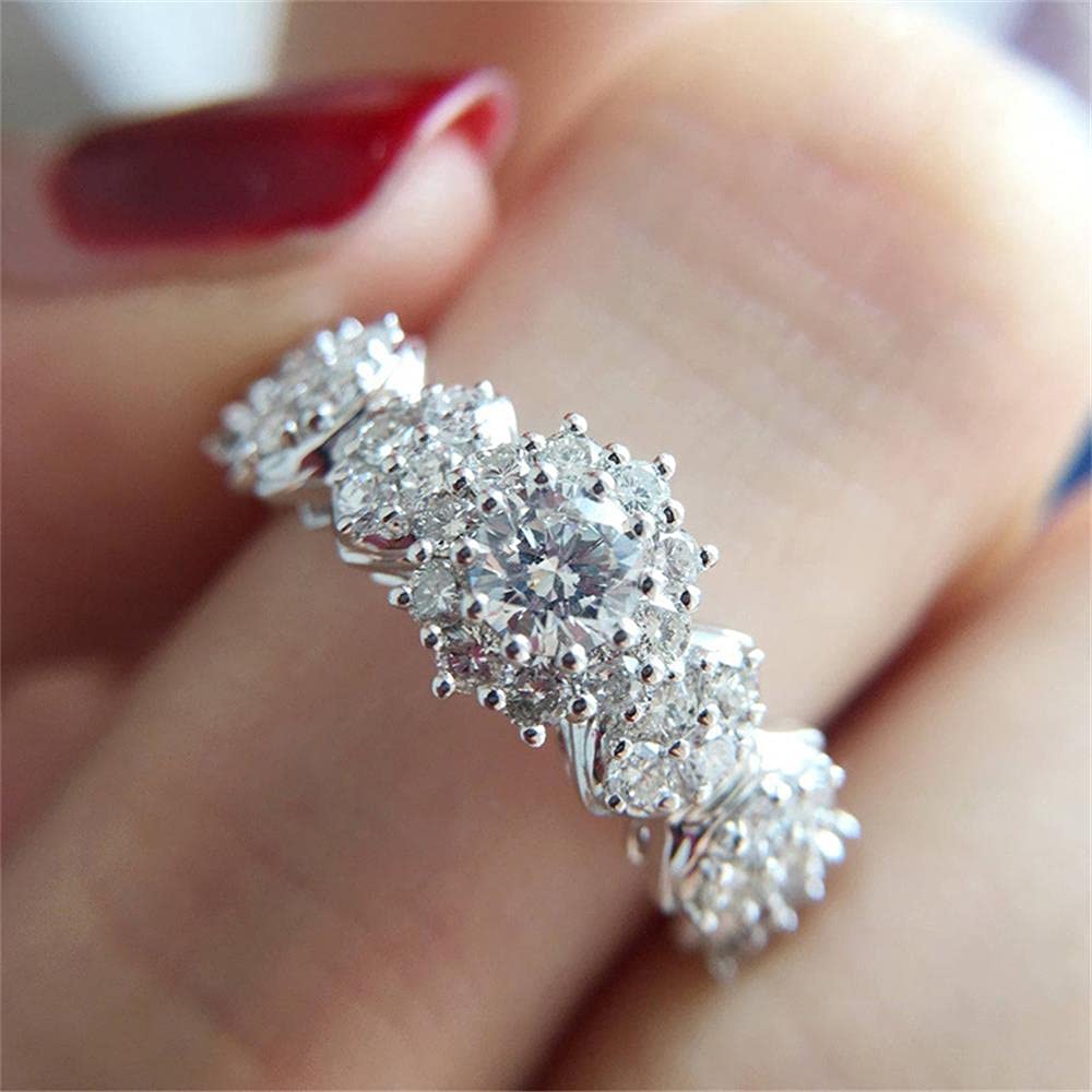 925 Sterling Silver Shiny Full Diamond Gemstone Ring - Cubic Zirconia CZ Multi Row Eternity Band - US Size 8 Wedding Engagement Ring for Women - Perfect for Anniversaries, Proposals & Special Occasions