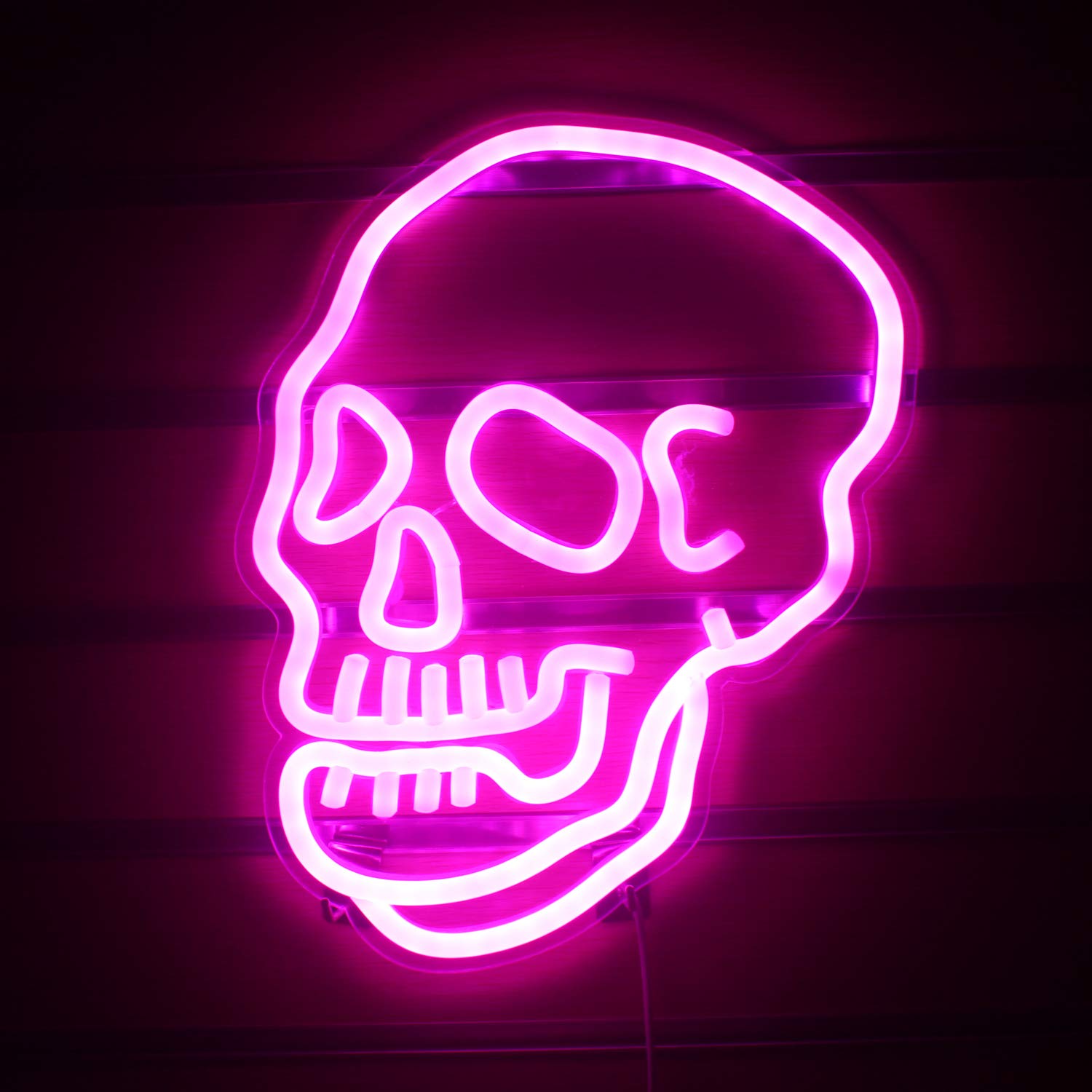 Wanxing Pink Skeleton Skull LED Neon Sign - Cool Wall Decor for Bedroom, Bar, Halloween & Christmas Party - Dimmable Night Light for Home, Office & Events