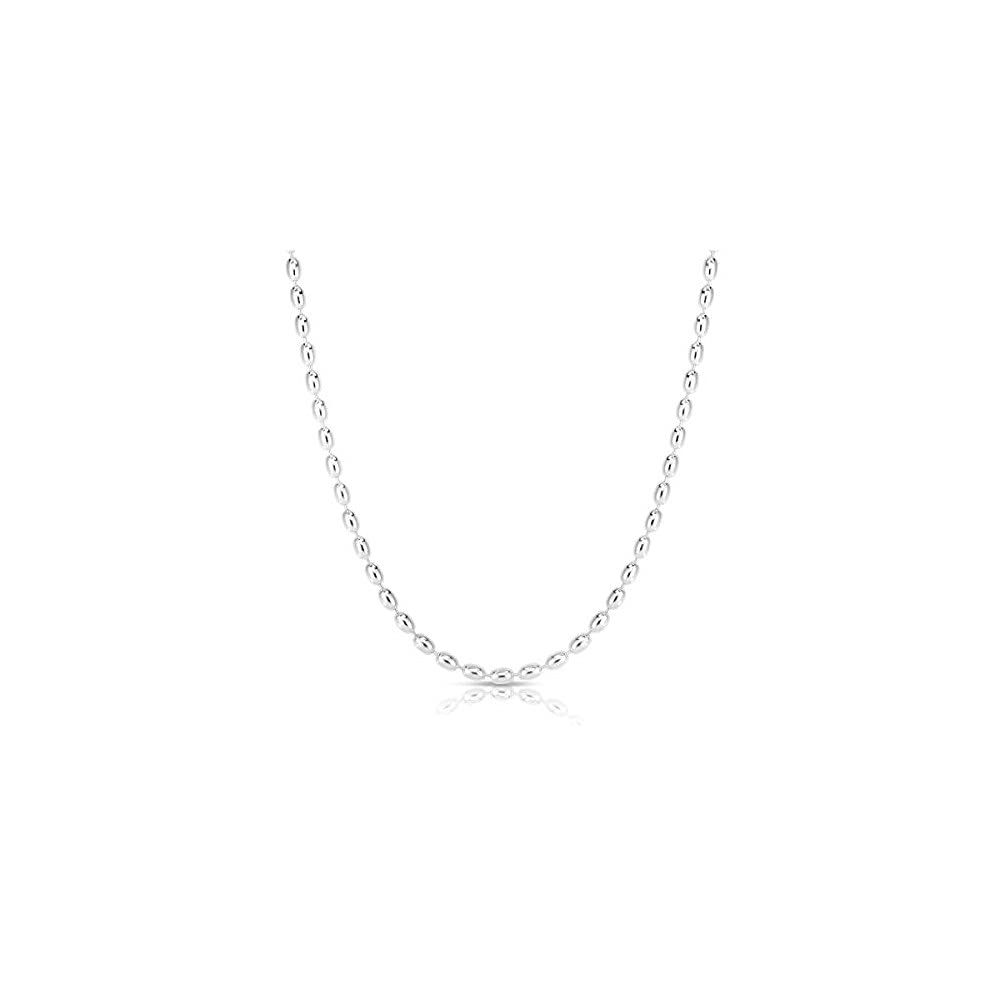 ARGENTO REALE 925 Sterling Silver Rice Bead Chain Necklace - Elegant Oval Beaded Silver Jewelry for Women - Perfect for Everyday Wear, Parties & Special Occasions