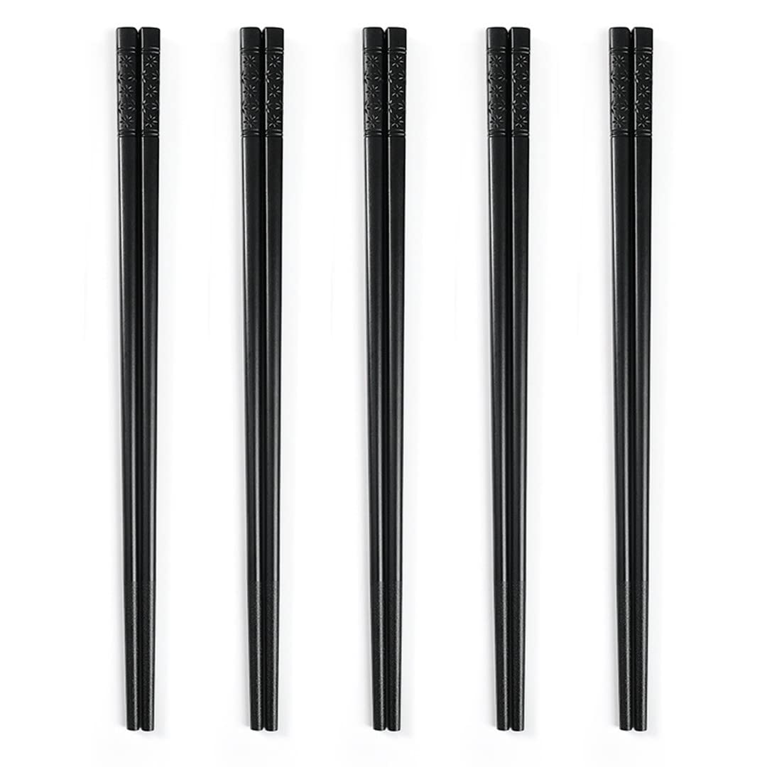 5 Pairs of Fiberglass Reusable Chopsticks - 9.5 Inch Dishwasher Safe Non-Slip Korean Style Chopsticks for Sushi, Ramen, Asian Cooking & Home Dining