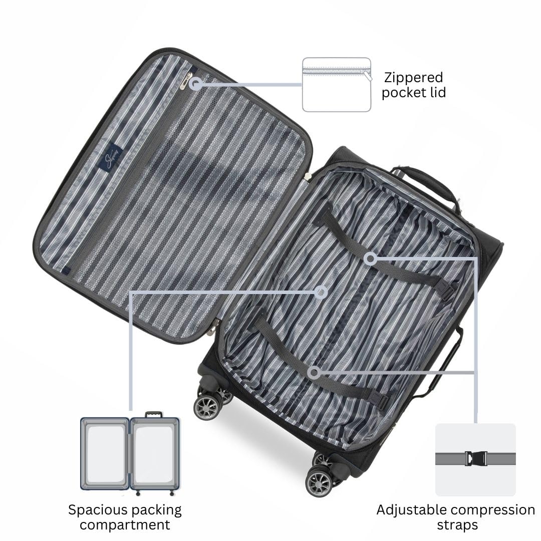 **Skyway Epic 20-Inch Lightweight Softside Spinner Carry-On Luggage - TSA Approved Black Travel Suitcase with Wheels & Telescoping Handle | Perfect for Business Trips, Weekend Getaways & Air Travel**
