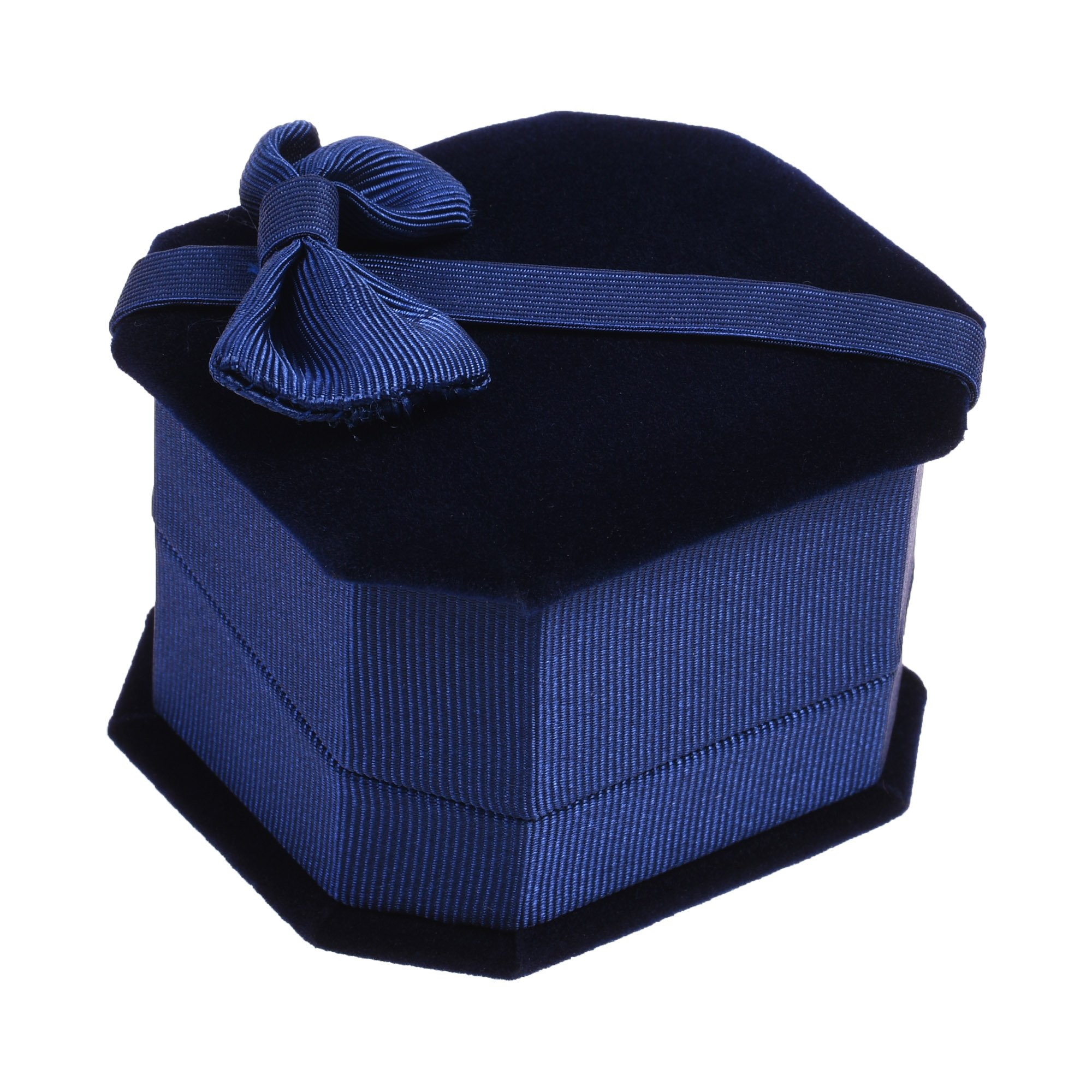 Velvet Octagonal Ring Jewelry Box with Bow - Elegant Wedding & Valentine's Day Gift Case for Rings (Blue) | Perfect for Proposals, Anniversaries & Special Occasions