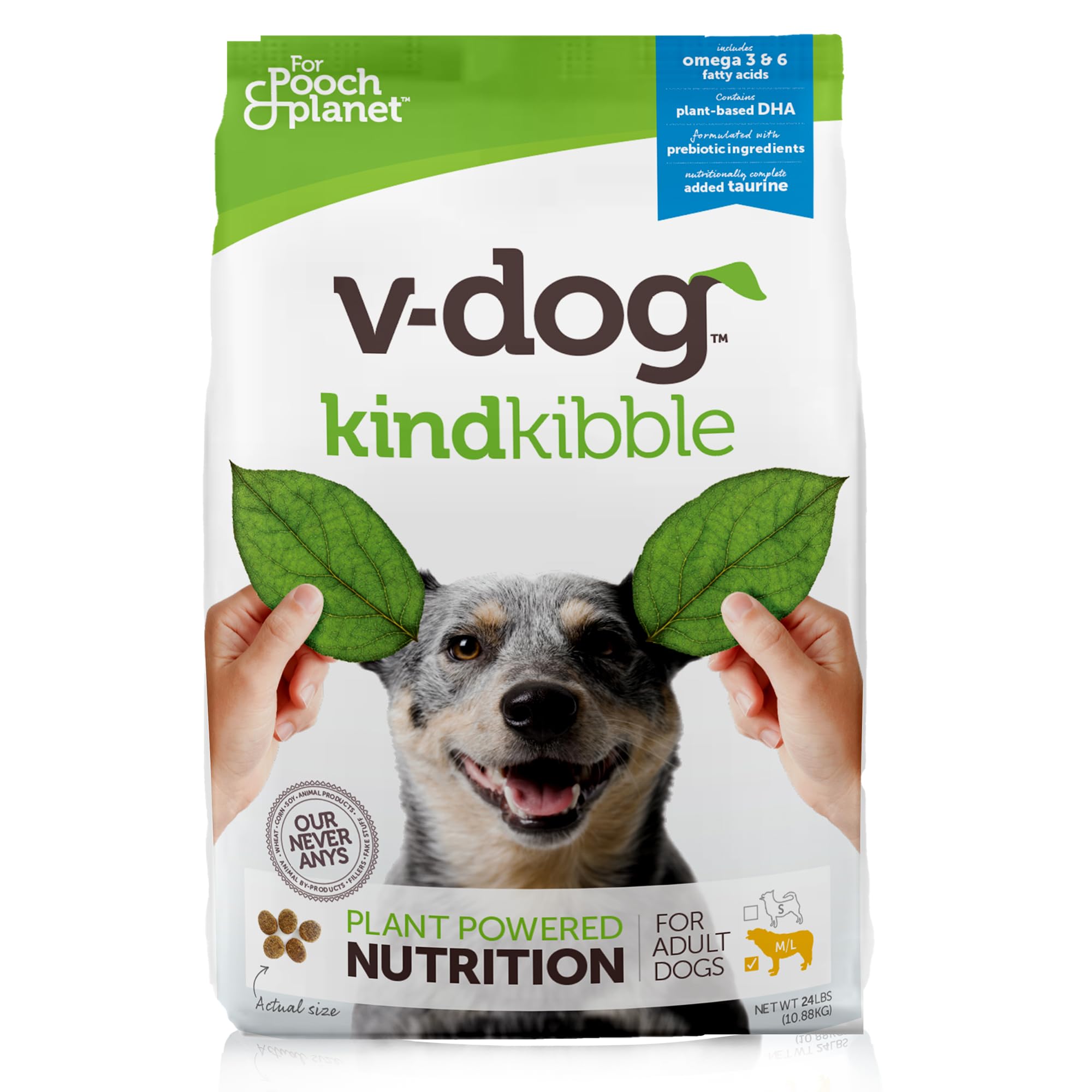 V-dog Vegan Kibble Dry Dog Food 24 LB - Plant-Based Protein with Taurine for Sensitive Stomach & Skin - Adult Vegetarian Superfood Dog Food Made in USA - Perfect for Dogs with Allergies or Digestive Issues