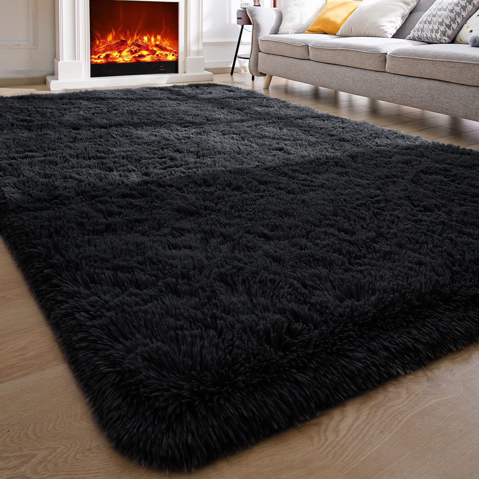 Comeet Super Soft Fluffy Shaggy Area Rug - 5x8 Feet Black Non-Slip Indoor Carpet for Living Room, Bedroom, Nursery & Dorm Decor | Plush Comfort for Kids, Teens & Adults - Perfect for Cozy Home, Relaxation & Play Areas