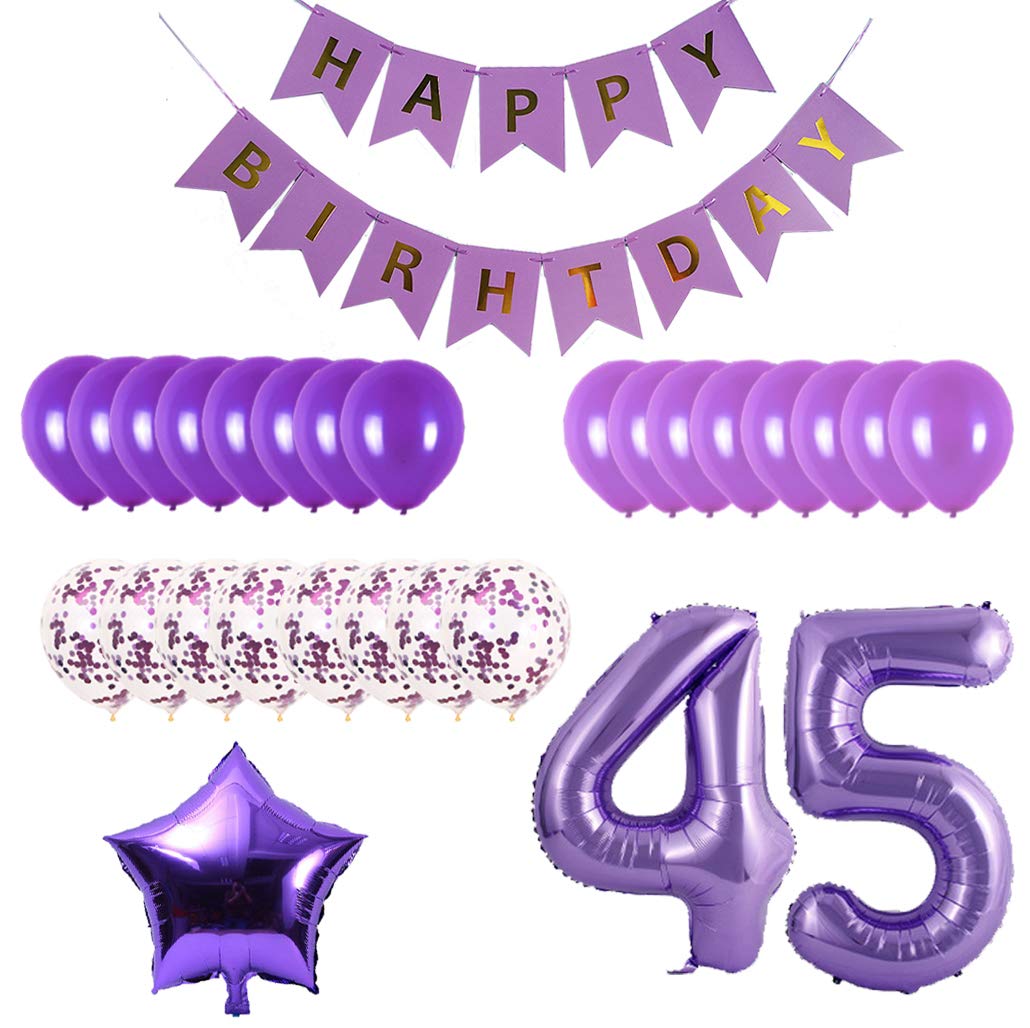 45th Birthday Party Decorations Kit - Happy Birthday Banner, Number 45 Balloons & Purple Party Supplies for Anniversary Celebration - Perfect for Milestone Birthday Parties, Surprise Decorations & Festive Gatherings
