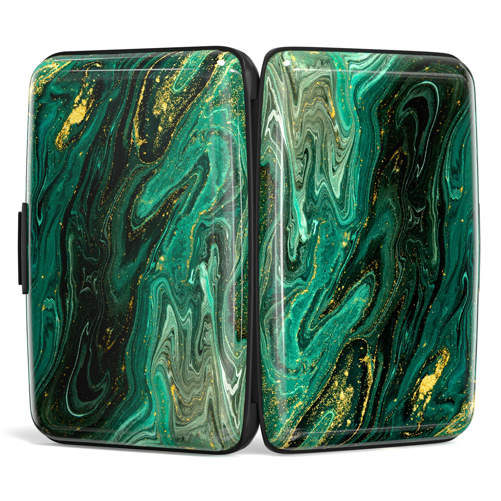 Slim RFID Blocking Aluminum Card Holder - Green Gold Marble for Wallet Protection